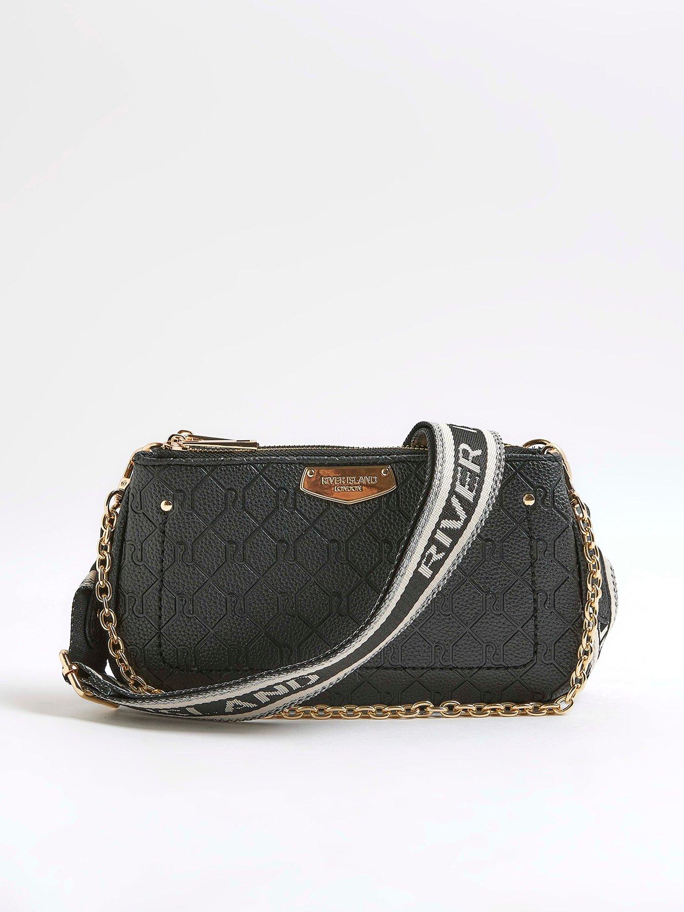 Image 2 of 6 of River Island Double Compartment Chain Crossbody Bag - Black