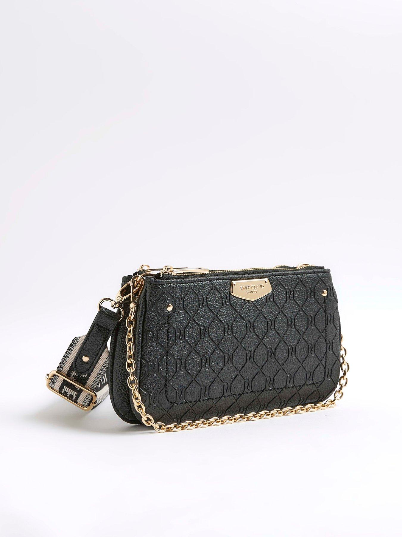 Image 3 of 6 of River Island Double Compartment Chain Crossbody Bag - Black
