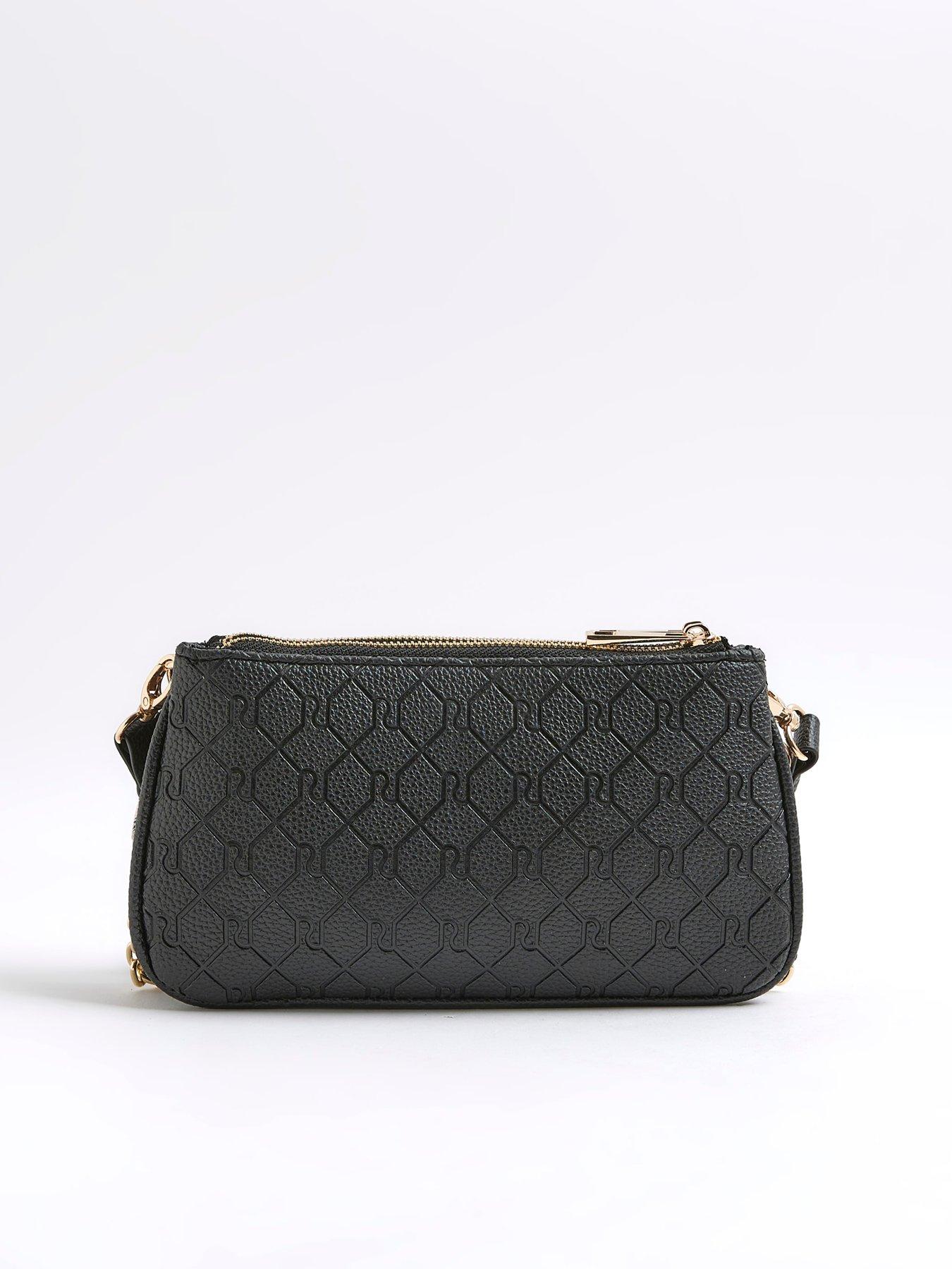 Image 4 of 6 of River Island Double Compartment Chain Crossbody Bag - Black