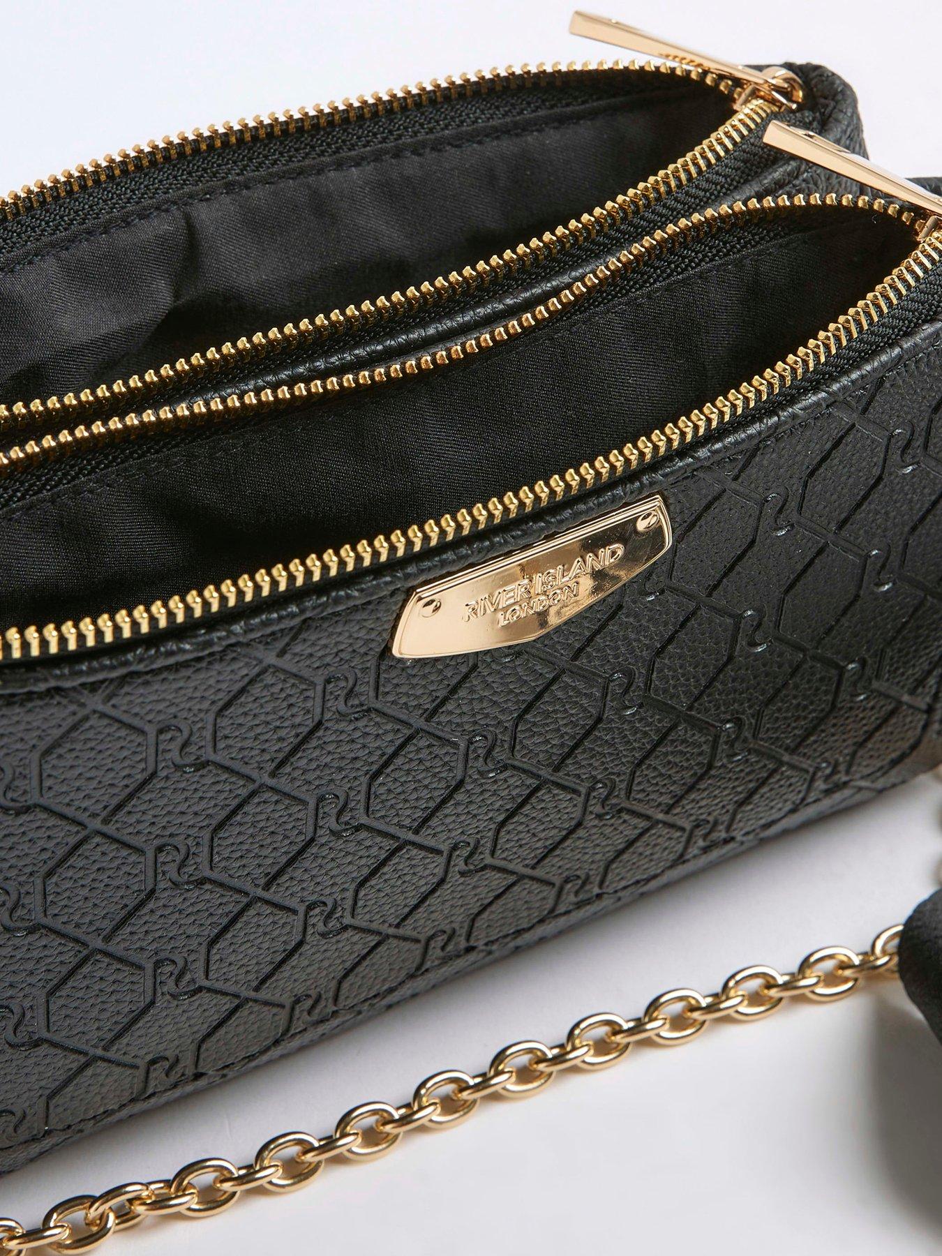 Image 6 of 6 of River Island Double Compartment Chain Crossbody Bag - Black