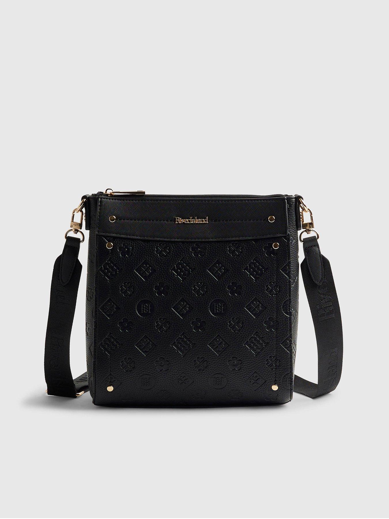 River Island Monogram Emboss Messenger - Black