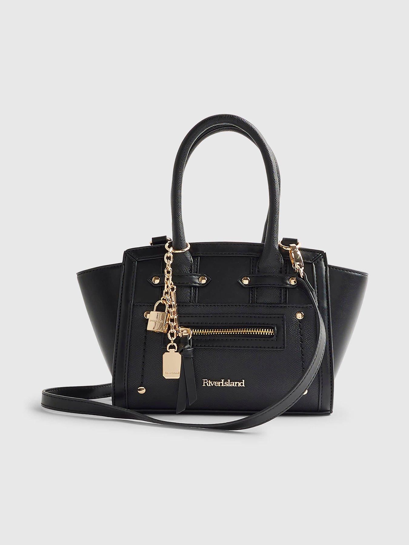 Image 2 of 6 of River Island Small Winged Panelled Zip Tote Bag - Black
