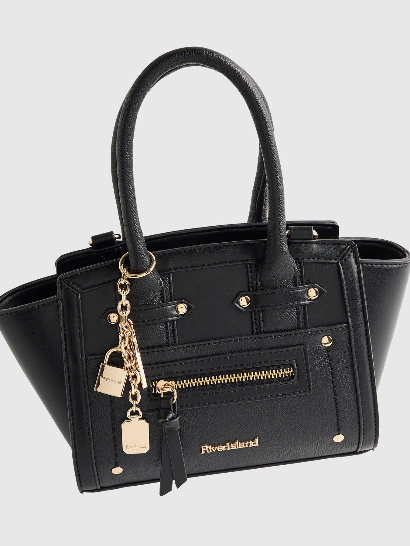Image 4 of 6 of River Island Small Winged Panelled Zip Tote Bag - Black