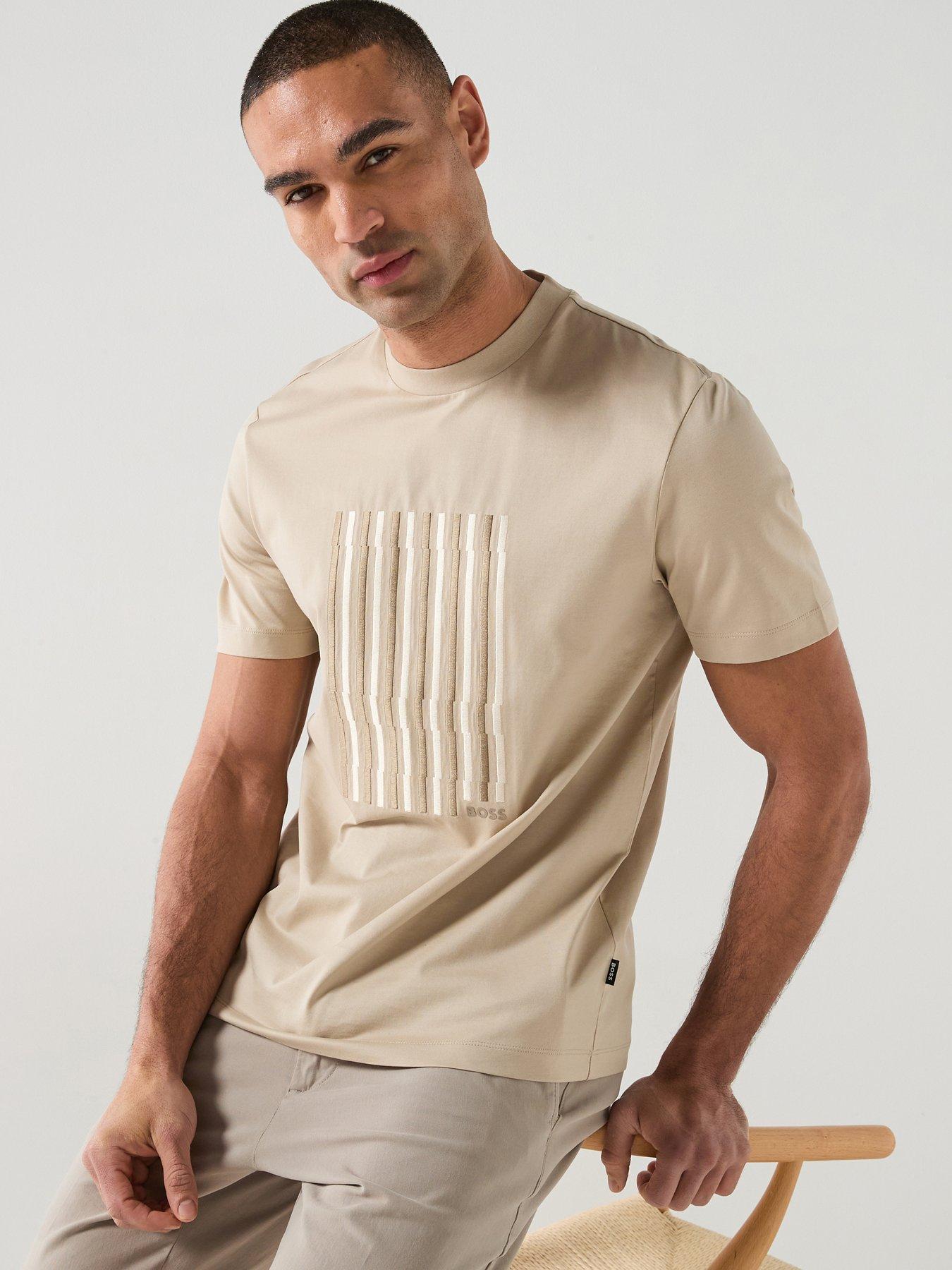 BOSS C-Thompson 41 Embroidered Stripe T-Shirt - Beige