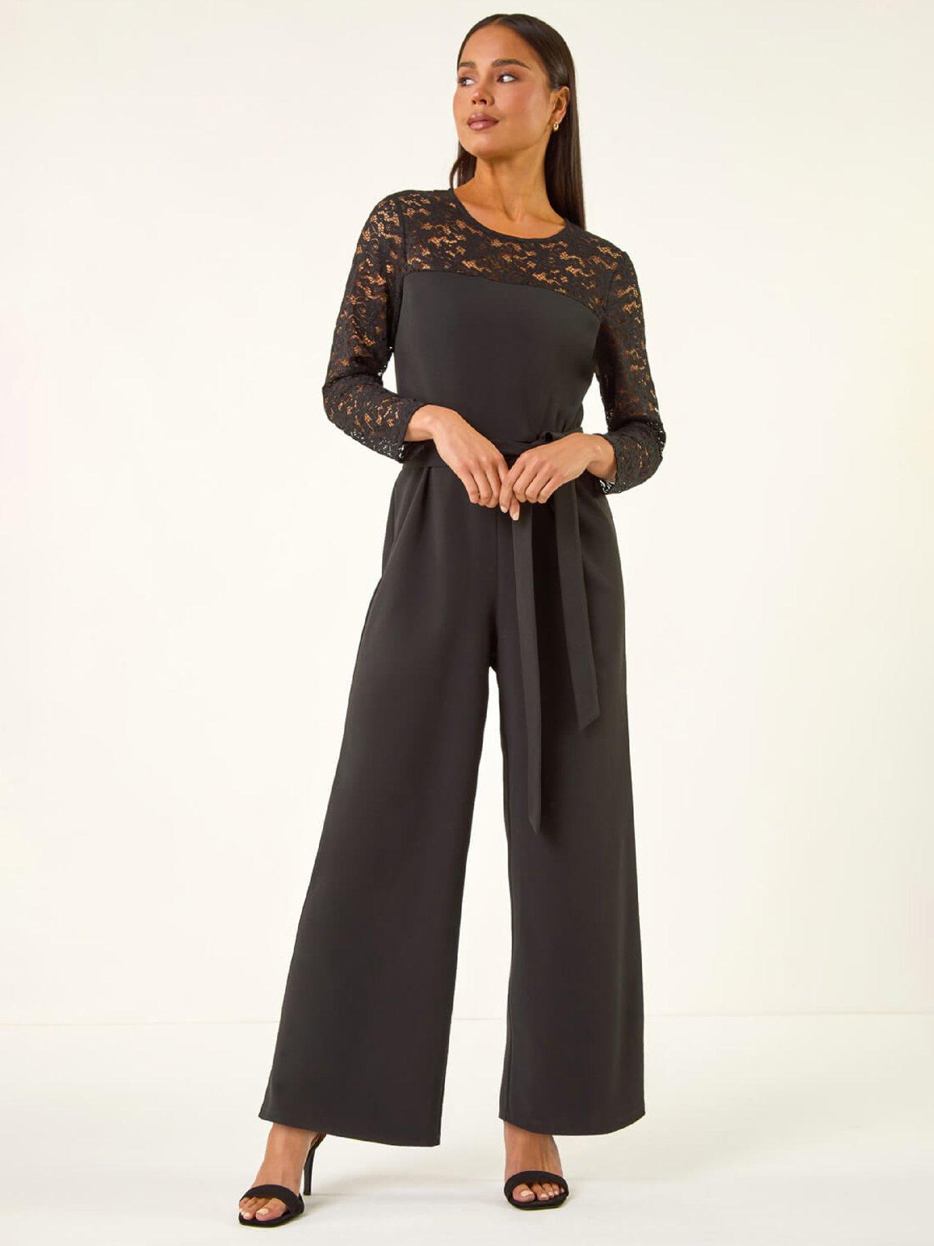 Roman Petite Lace Contrast Stretch Jumpsuit | Very