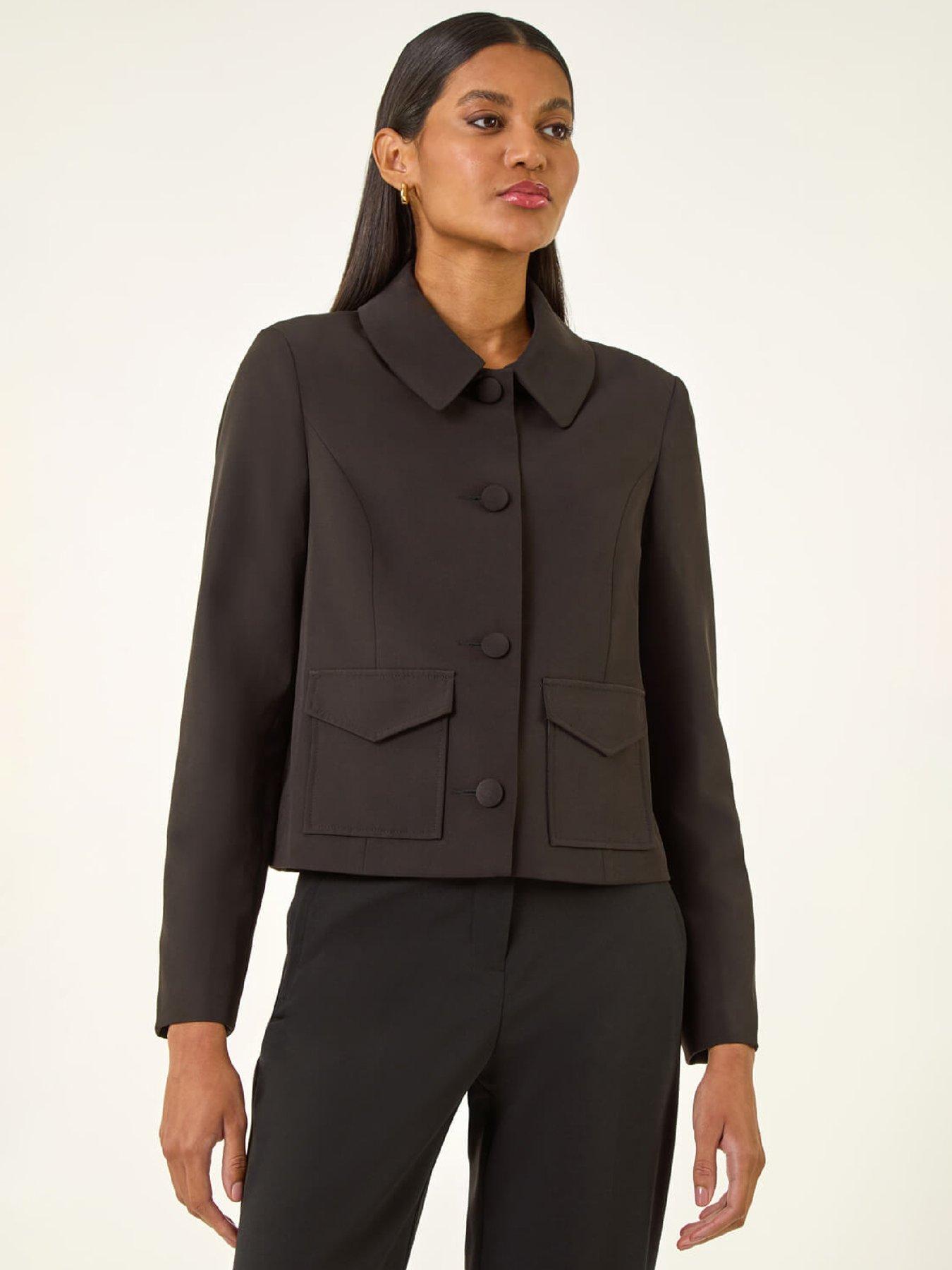 Roman Smart Buttoned Pocket Jacket, Black, Size 18, Women