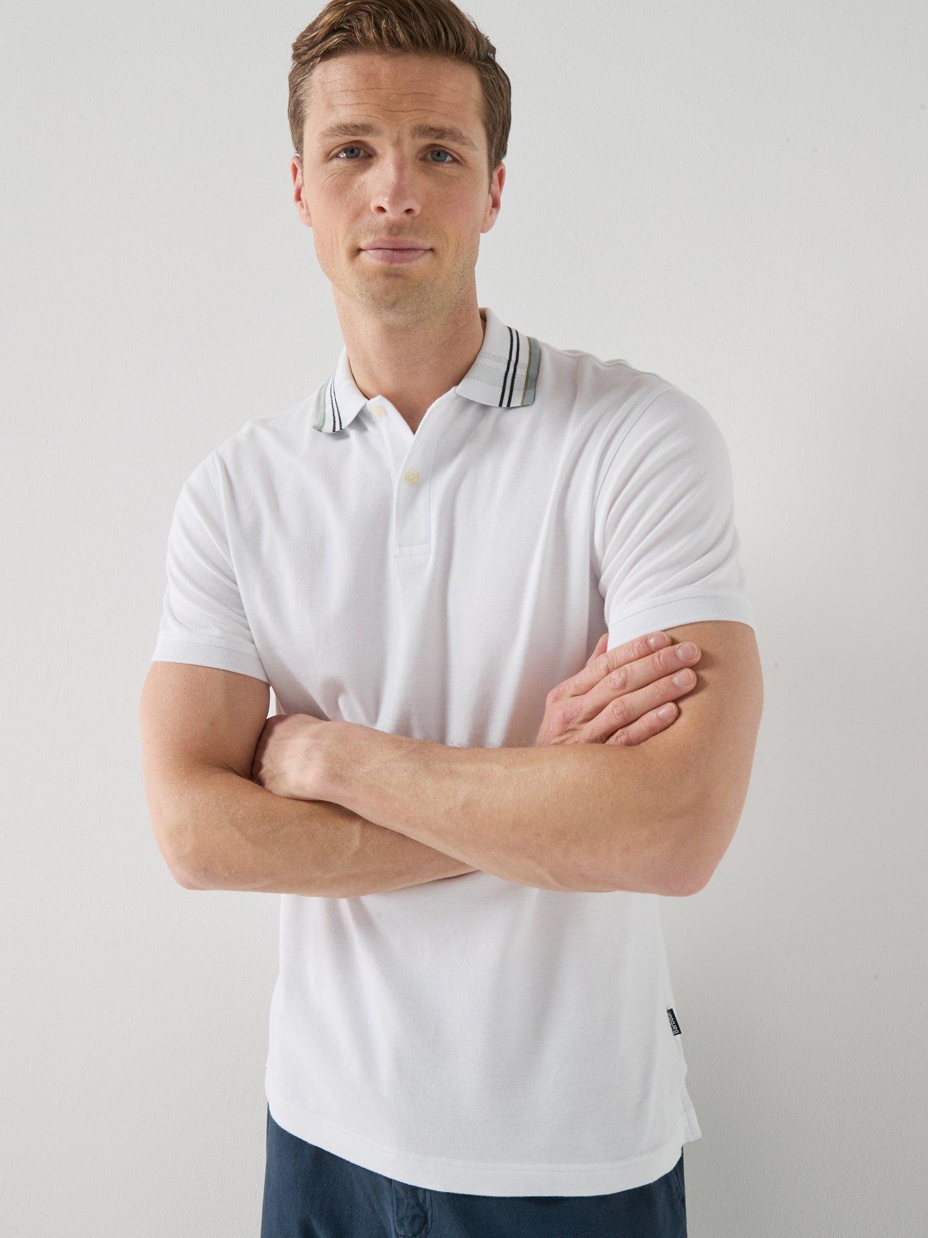 Barbour Notter Tartan Collar Tailored Fit Jersey Polo Shirt - White