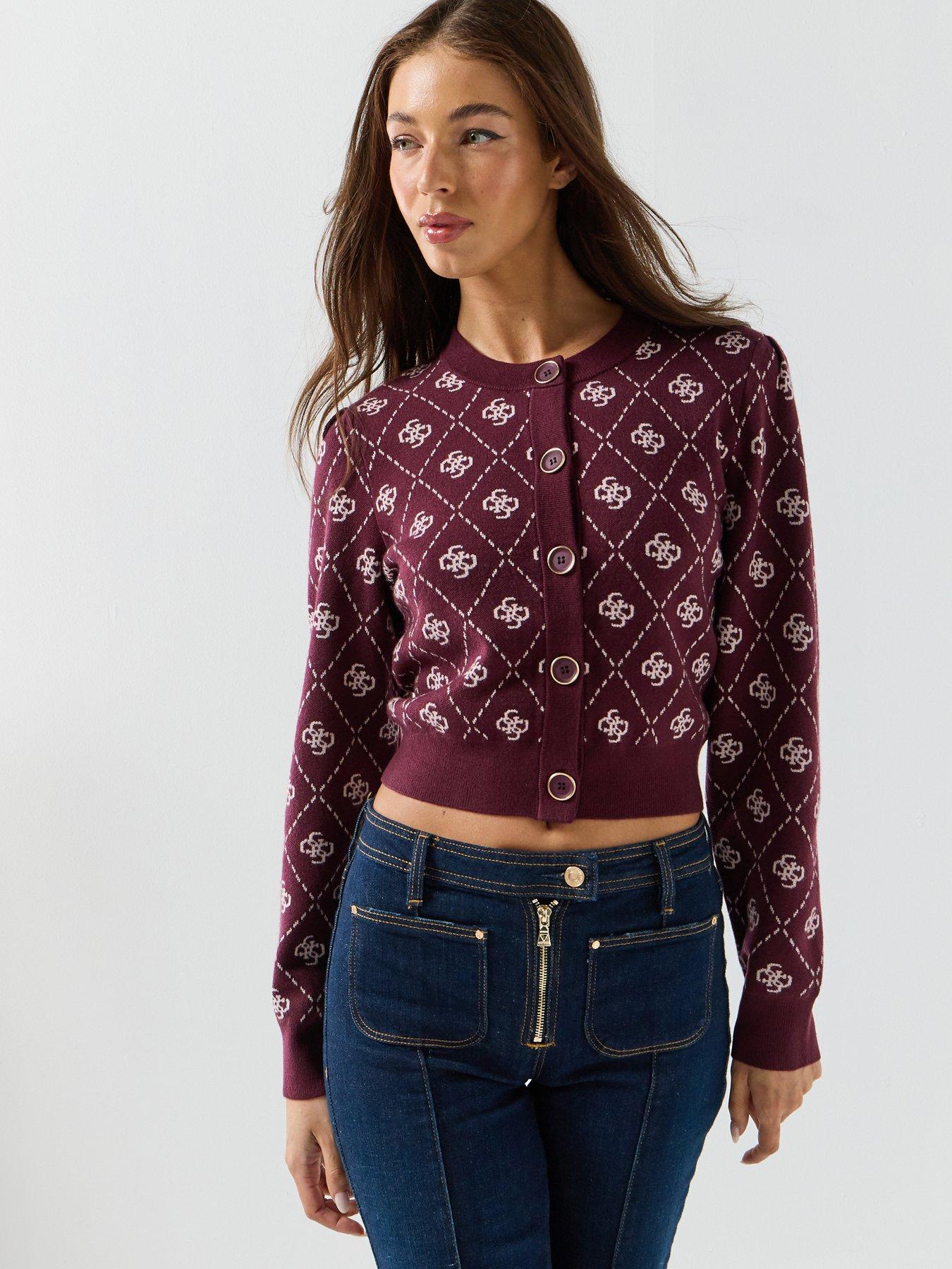 Guess Jeans Sarah 4G Long Sleeve Cardi Sweater - Purple