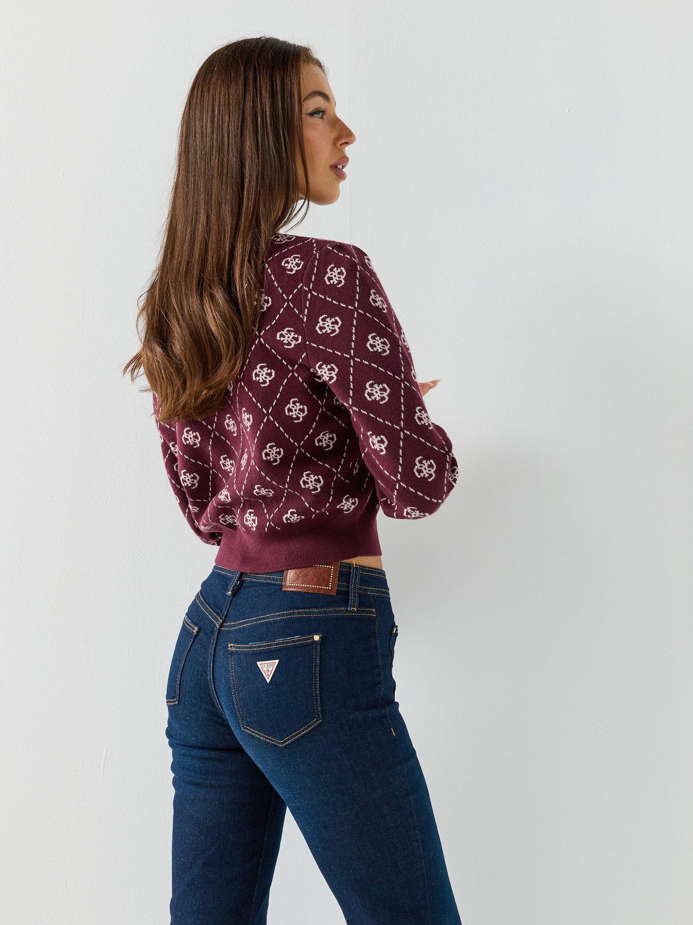 Image 2 of 6 of Guess Jeans Sarah 4G Long Sleeve Cardi Sweater - Purple