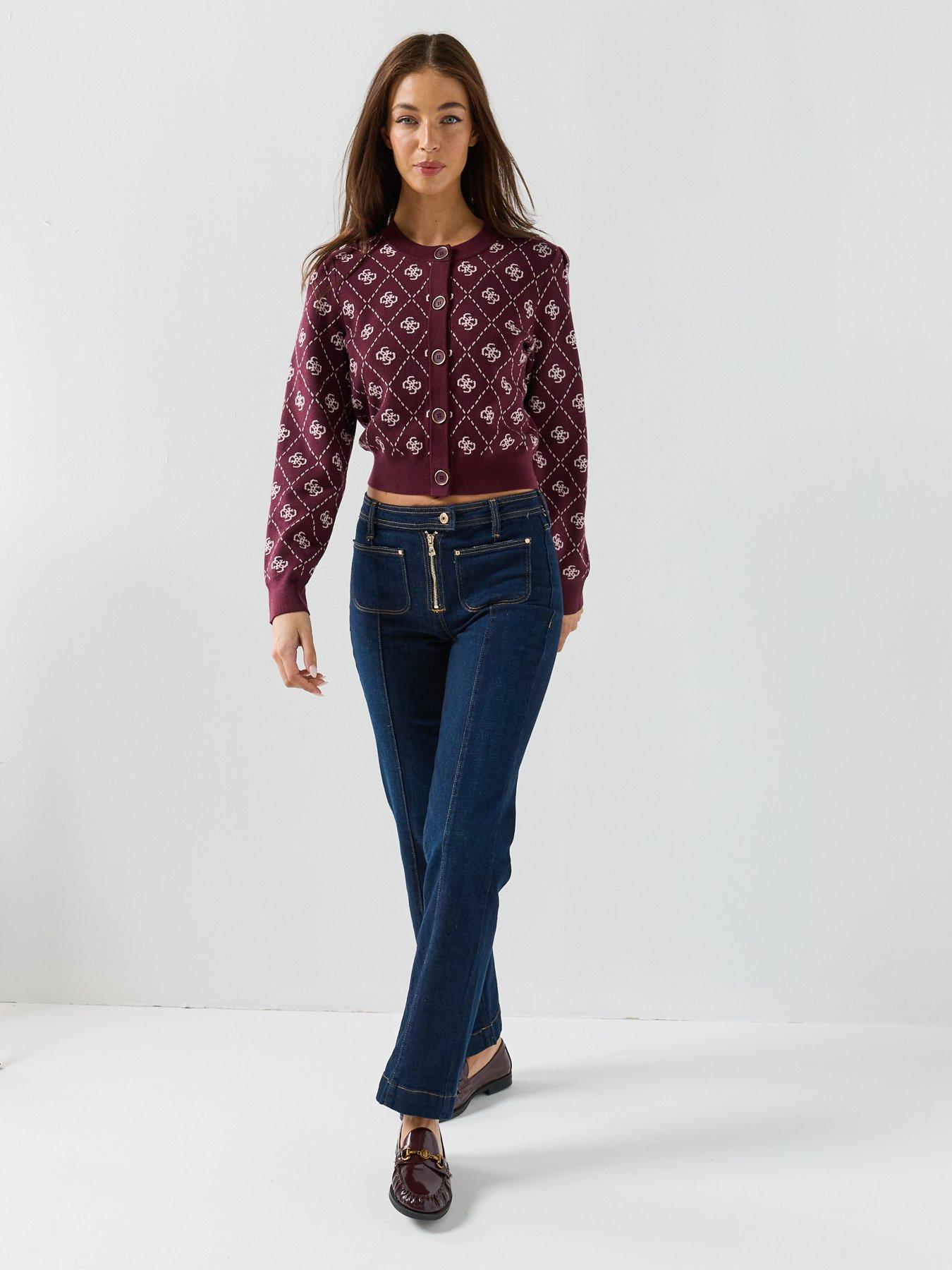 Image 3 of 6 of Guess Jeans Sarah 4G Long Sleeve Cardi Sweater - Purple