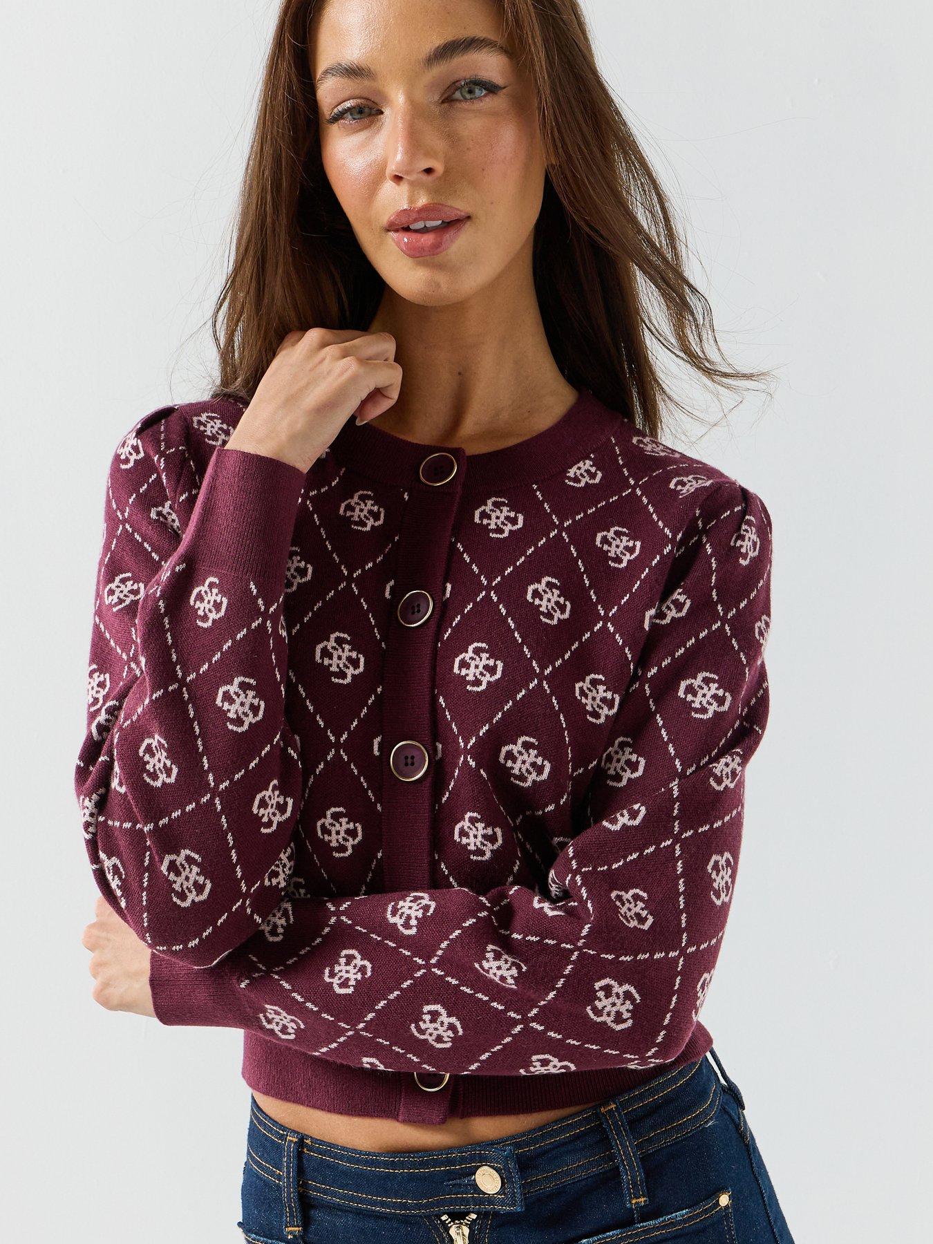 Image 4 of 6 of Guess Jeans Sarah 4G Long Sleeve Cardi Sweater - Purple