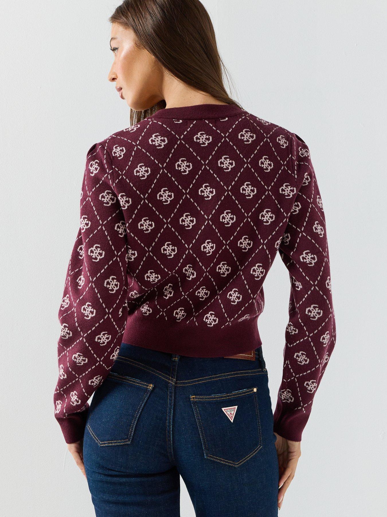 Image 5 of 6 of Guess Jeans Sarah 4G Long Sleeve Cardi Sweater - Purple