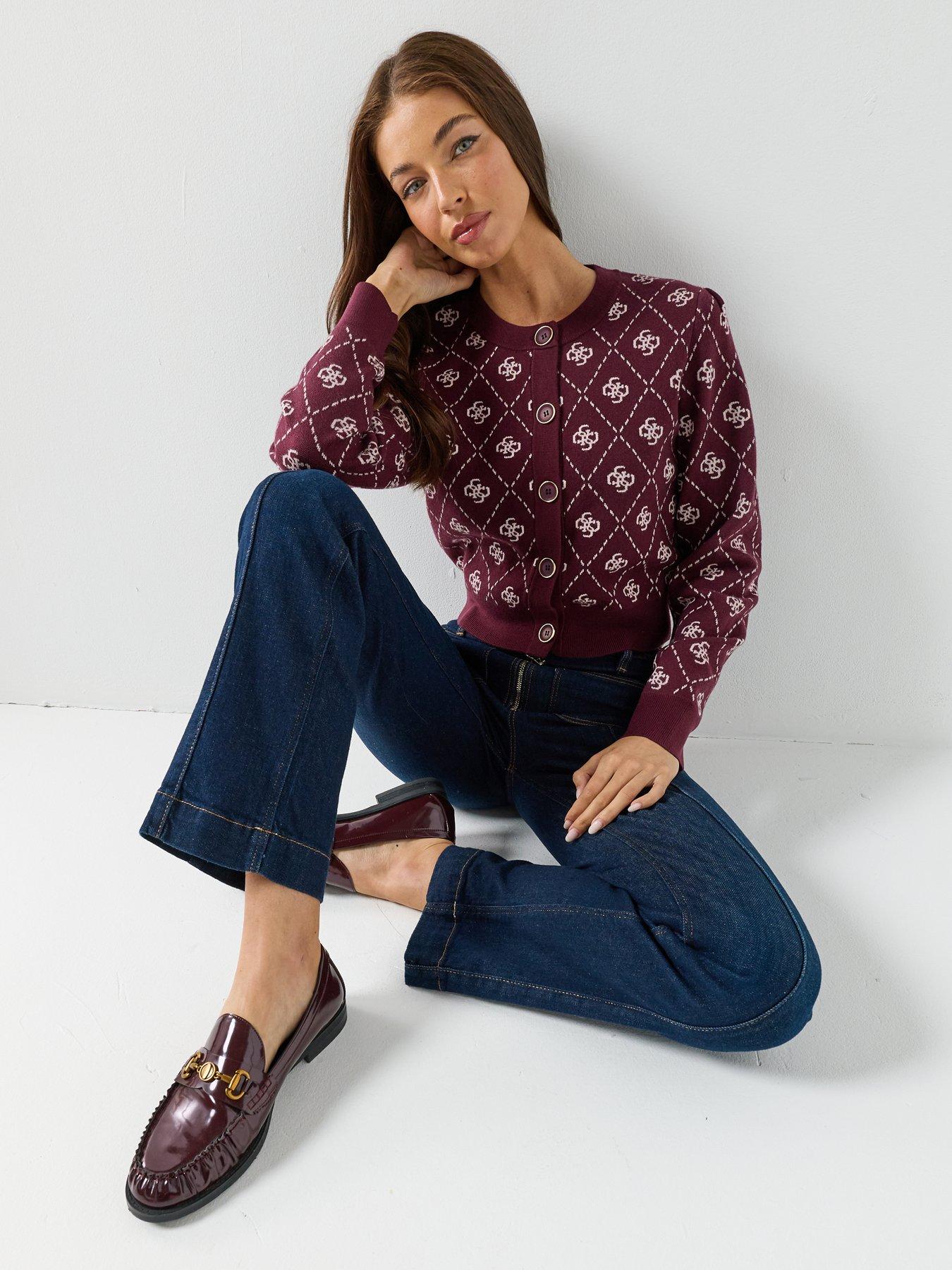 Image 6 of 6 of Guess Jeans Sarah 4G Long Sleeve Cardi Sweater - Purple