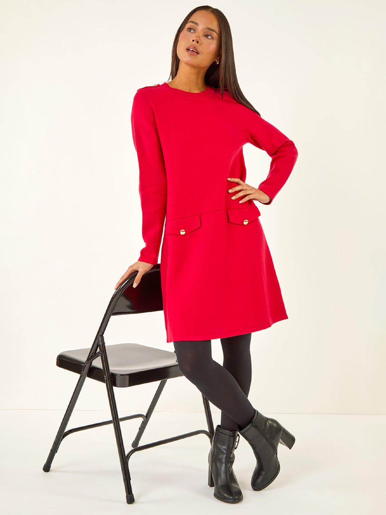 Roman Women's Red Petite Buttoned Knit Dress In | : Size 10 - Image 2