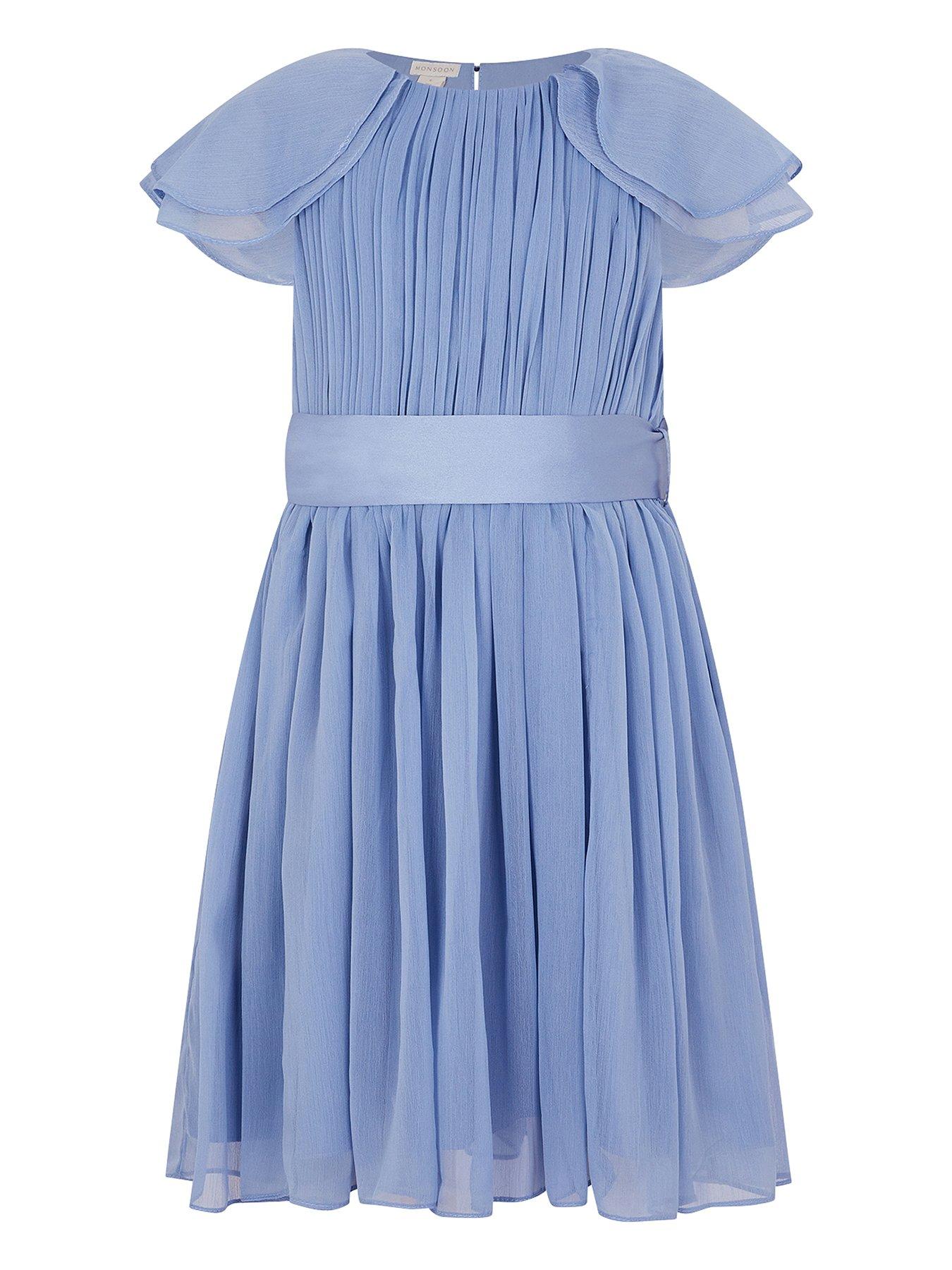 Monsoon Girls Ava Chiffon Cape Sleeve Bridesmaid Dress - Blue