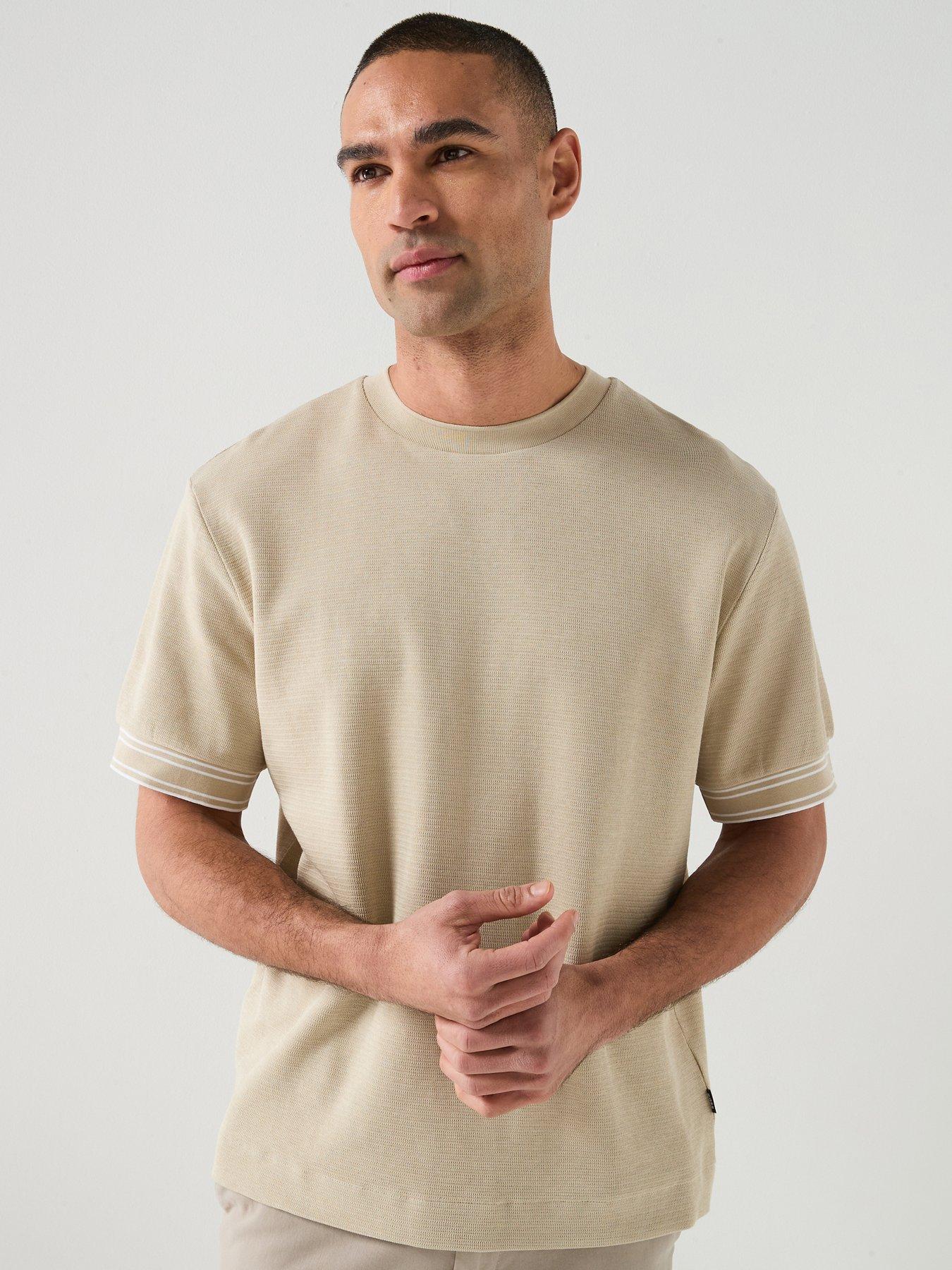 BOSS C-Tigerman 47 Sleeve Trim Textured T-Shirt, Beige, Size L, Men