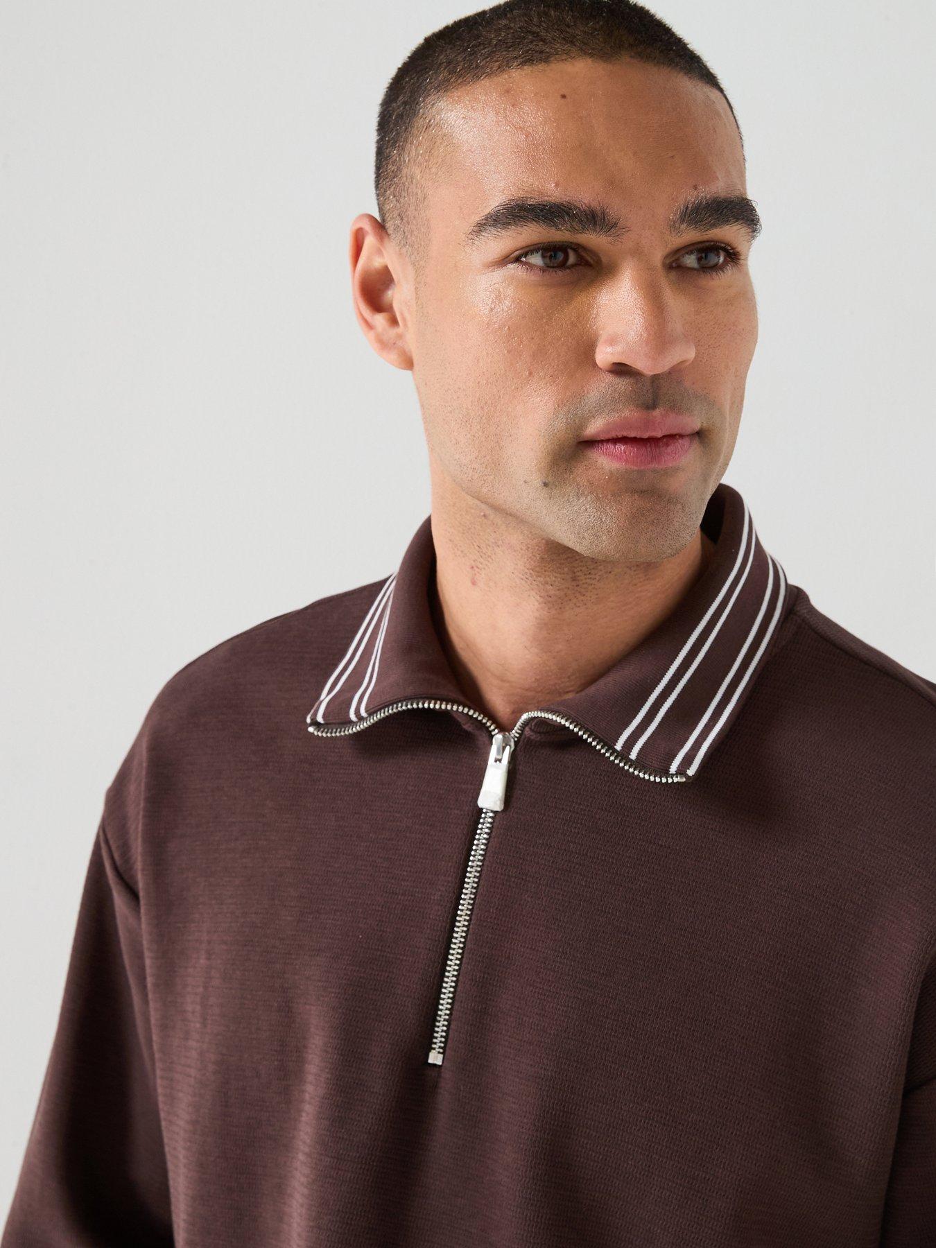 BOSS Relaxed Fit 1/4 Zip Jumper - Brown | Very
