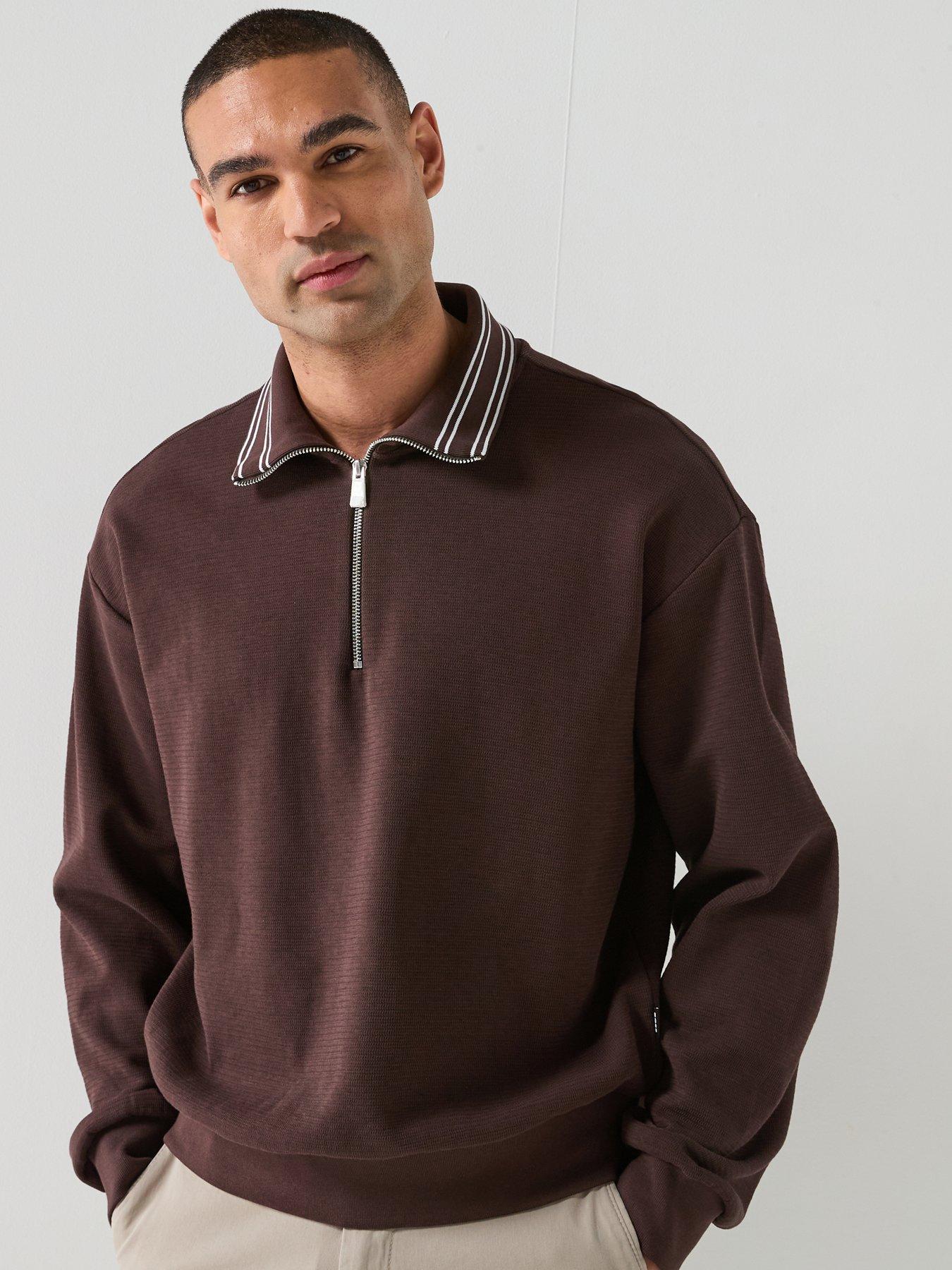 BOSS Relaxed Fit 1/4 Zip Jumper - Brown | Very