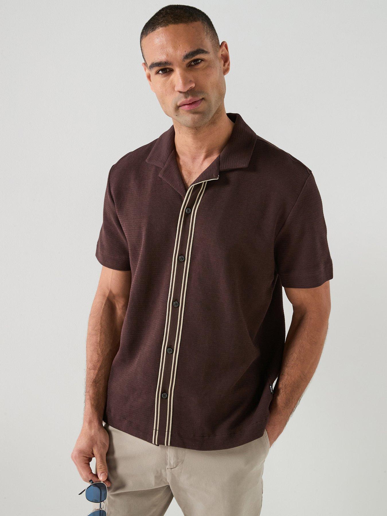 BOSS C-Pasini 47 Revere Collar Button Through Polo Shirt - Brown