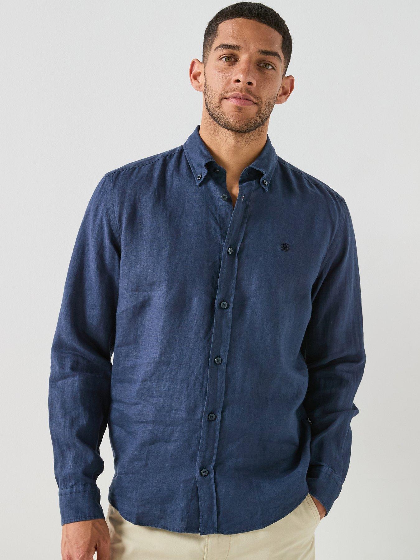 BOSS Relaxed Fit Linen Shirt - Dark Blue