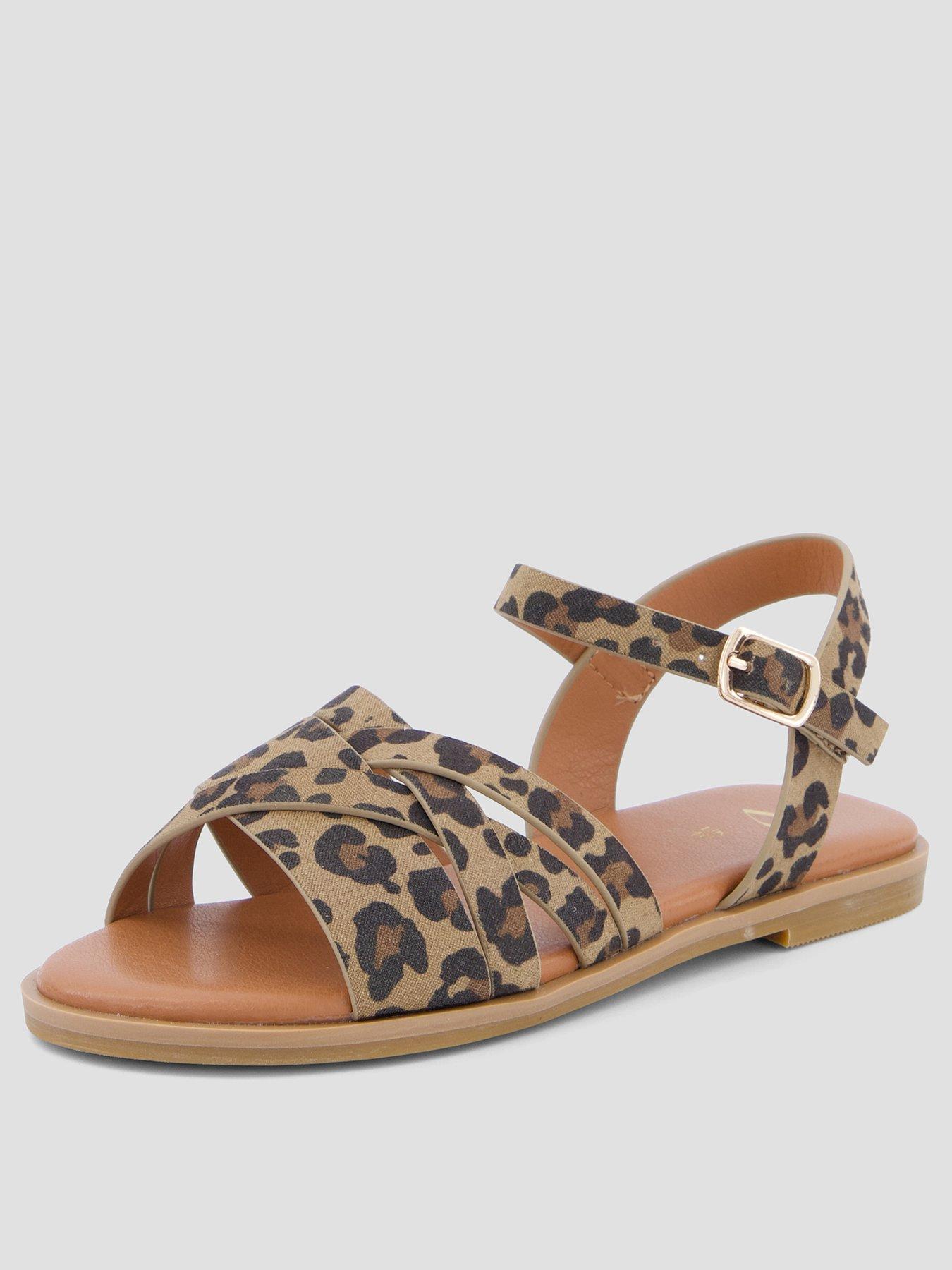 Image 2 of 7 of The Very Collection Leopard Multi Cross-Strap Sandals - Brown
