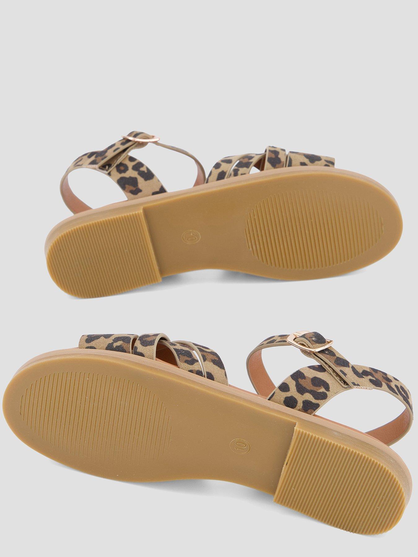 Image 4 of 7 of The Very Collection Leopard Multi Cross-Strap Sandals - Brown