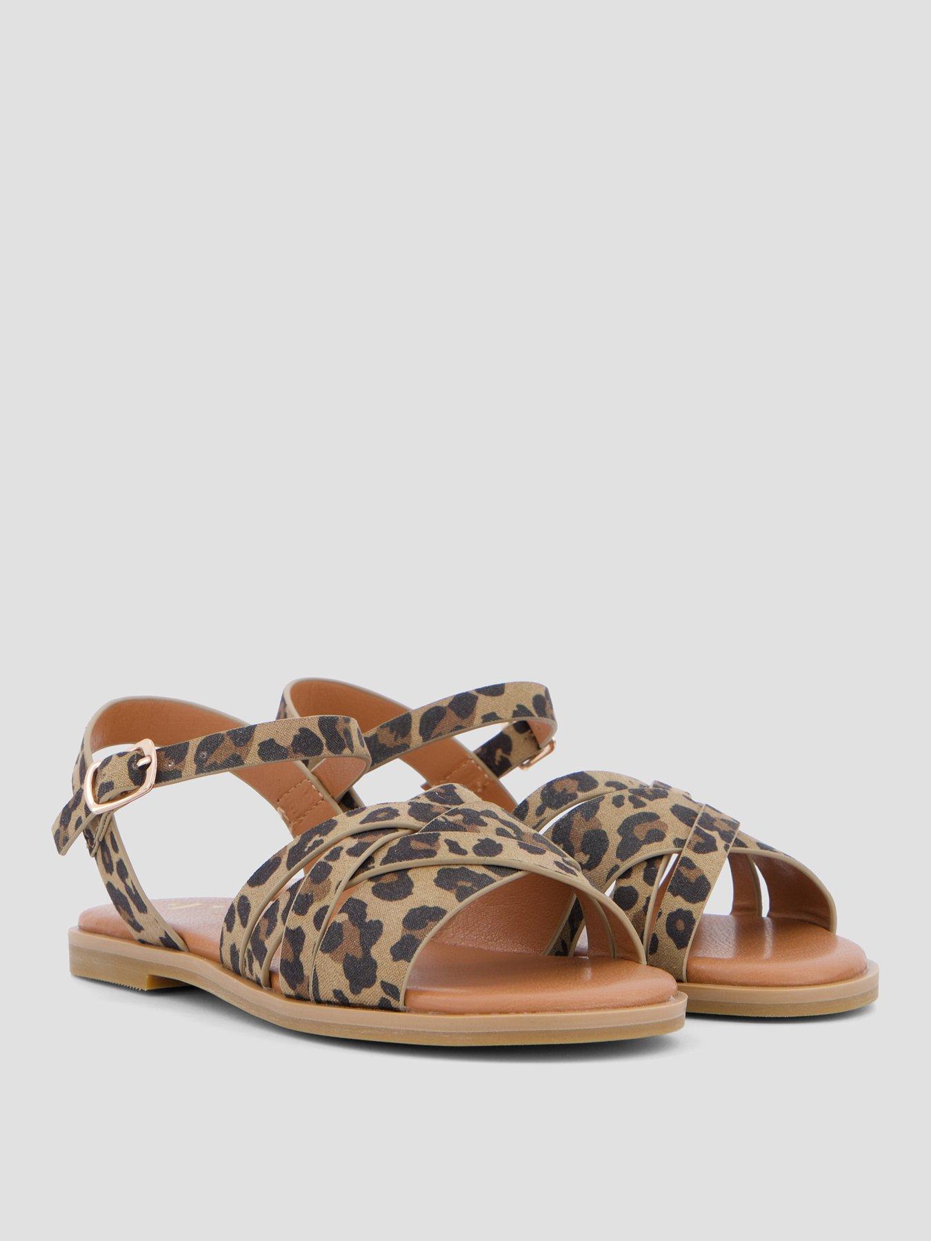 Image 6 of 7 of The Very Collection Leopard Multi Cross-Strap Sandals - Brown