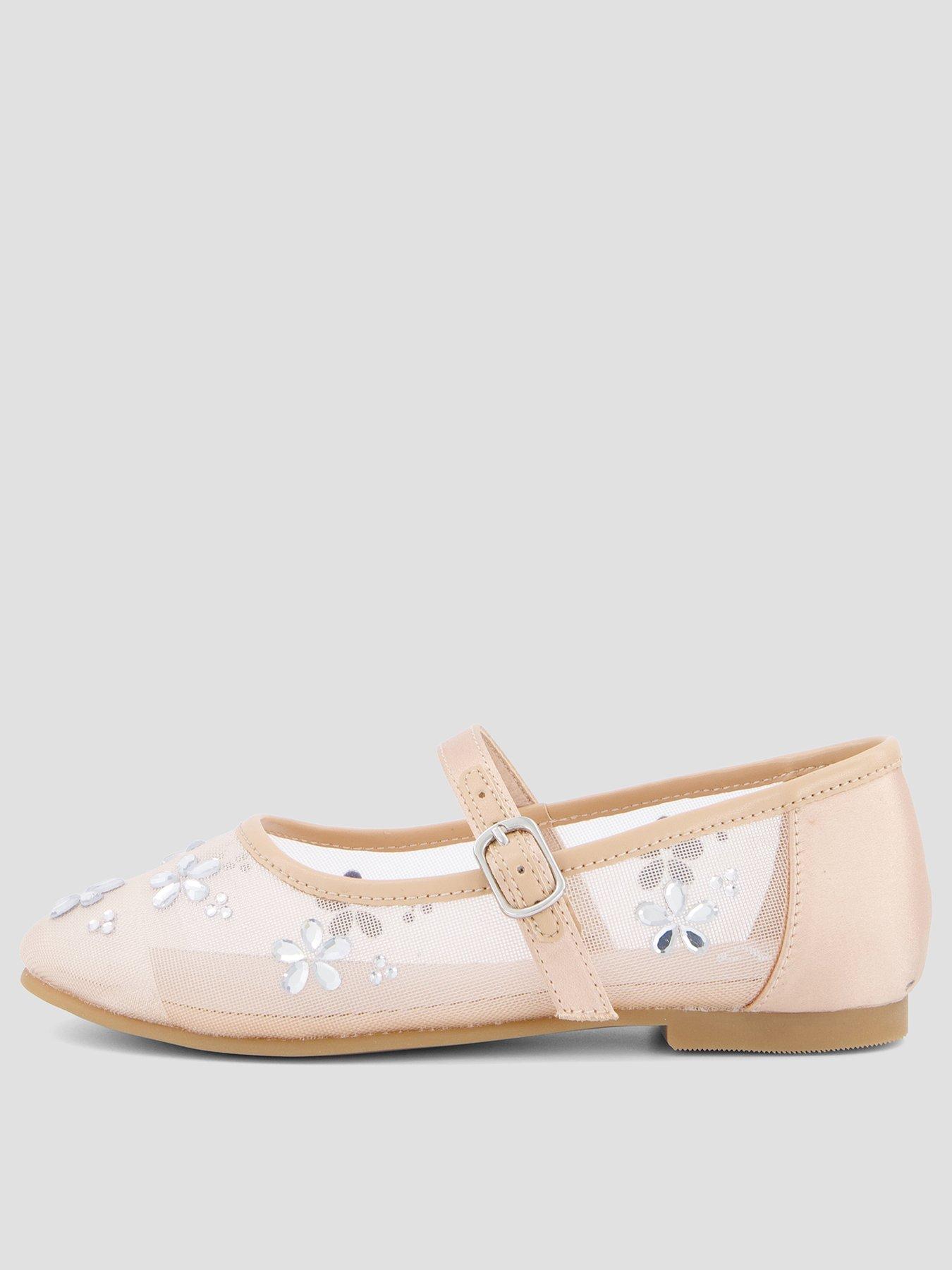 The Very Collection Occasion Gem Embellished Mesh Ballet Flats - Cream