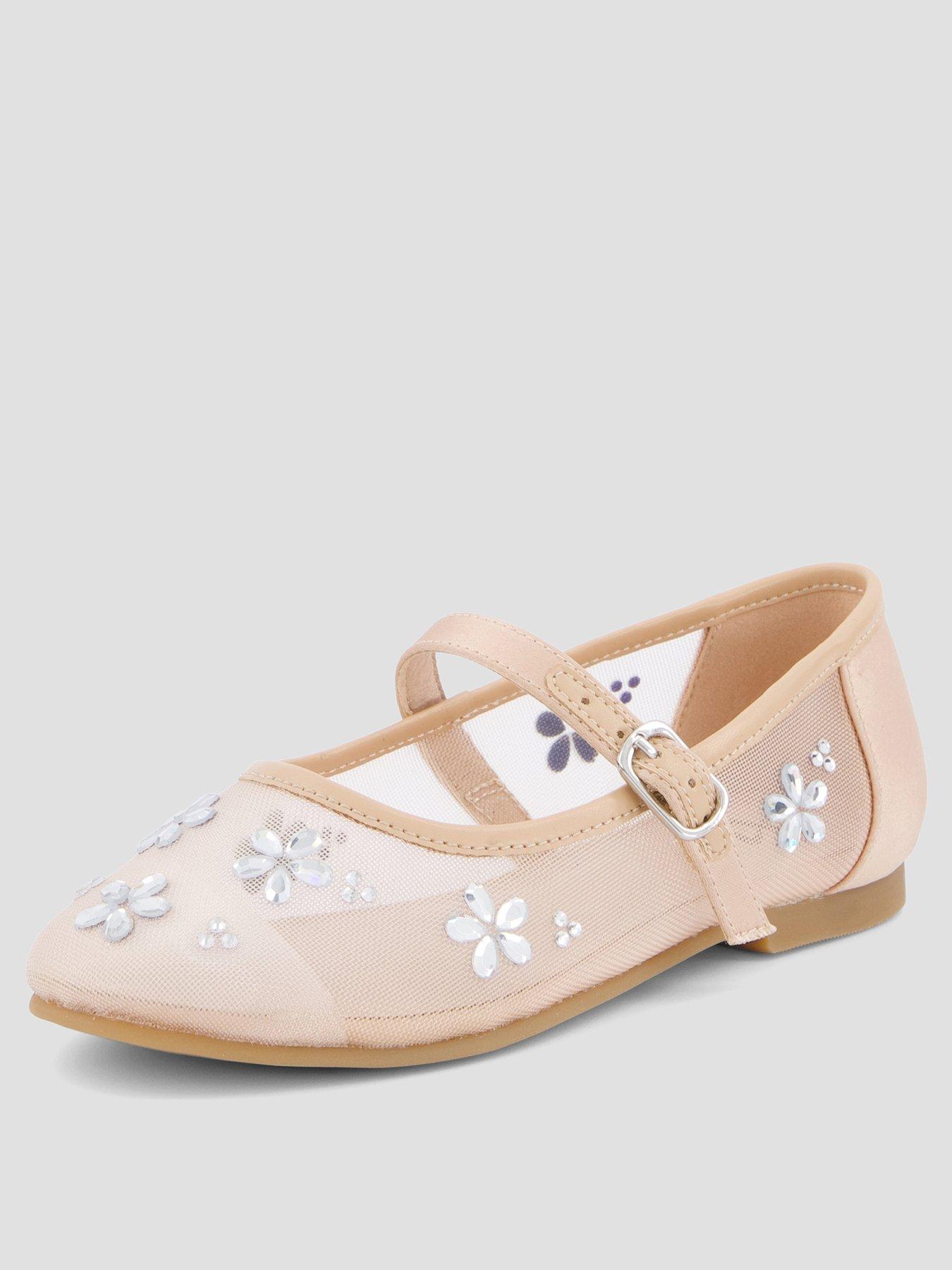 Image 2 of 7 of The Very Collection Occasion Gem Embellished Mesh Ballet Flats - Cream