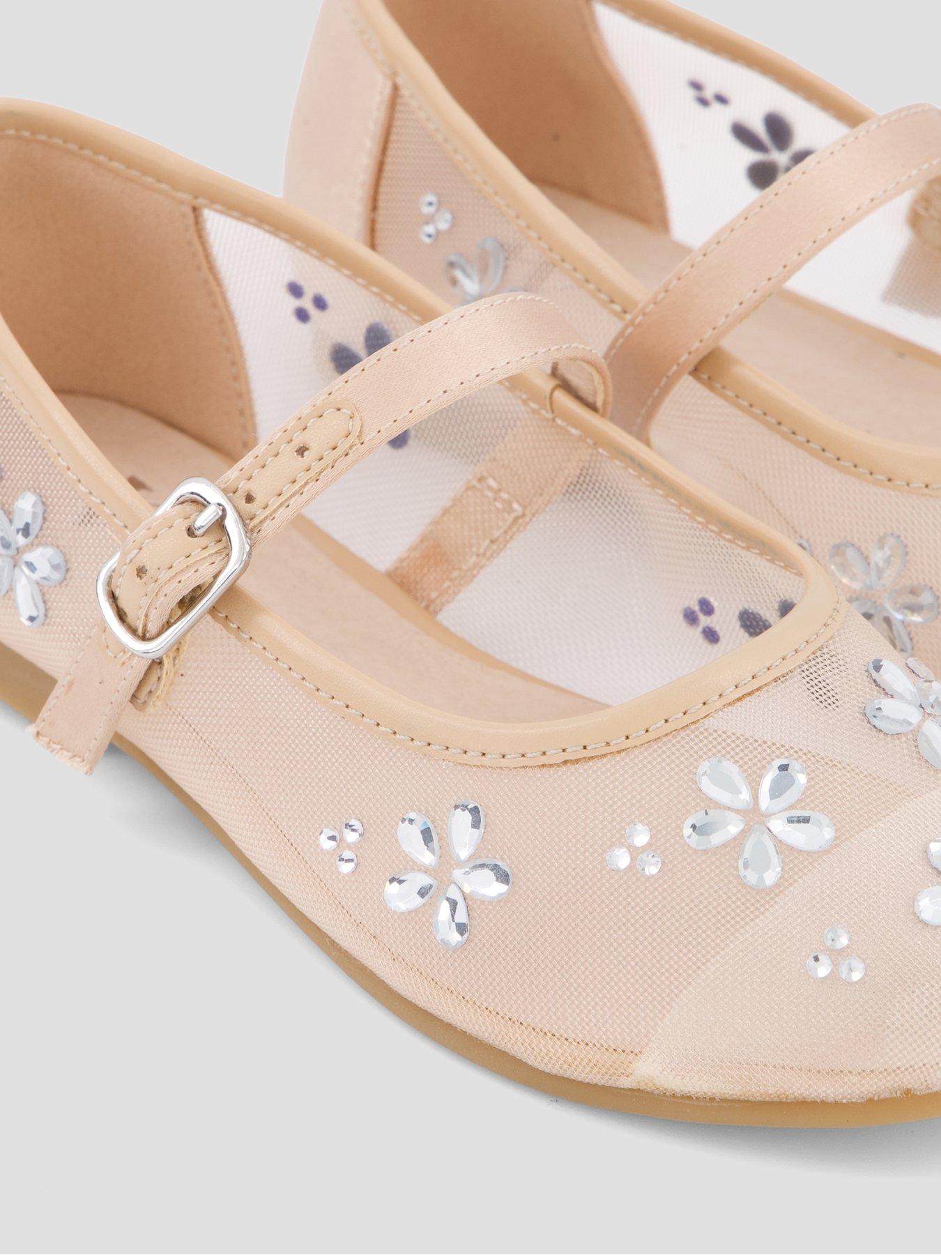 Image 5 of 7 of The Very Collection Occasion Gem Embellished Mesh Ballet Flats - Cream