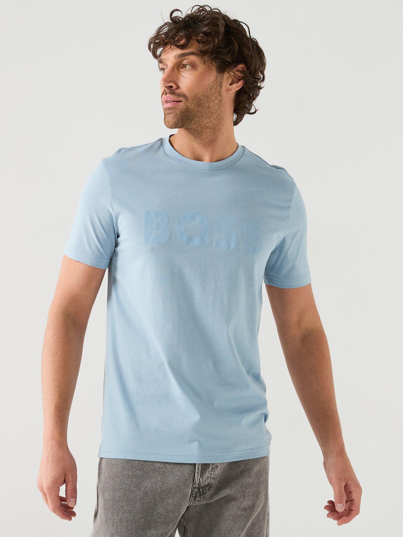 BOSS Thinking 1 Regular Fit Large Logo T-Shirt - Light Blue