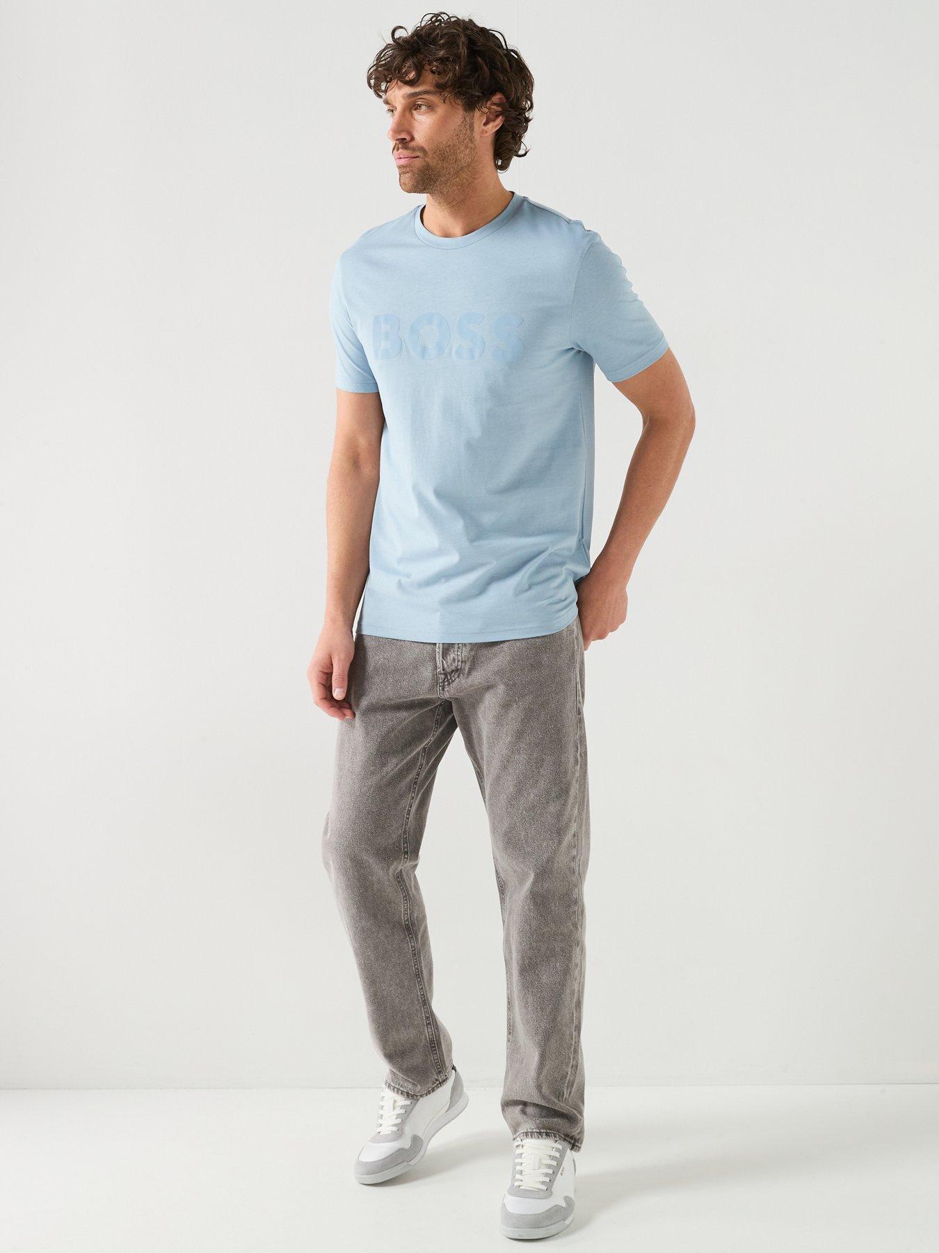 Image 3 of 6 of BOSS Thinking 1 Regular Fit Large Logo T-Shirt - Light Blue