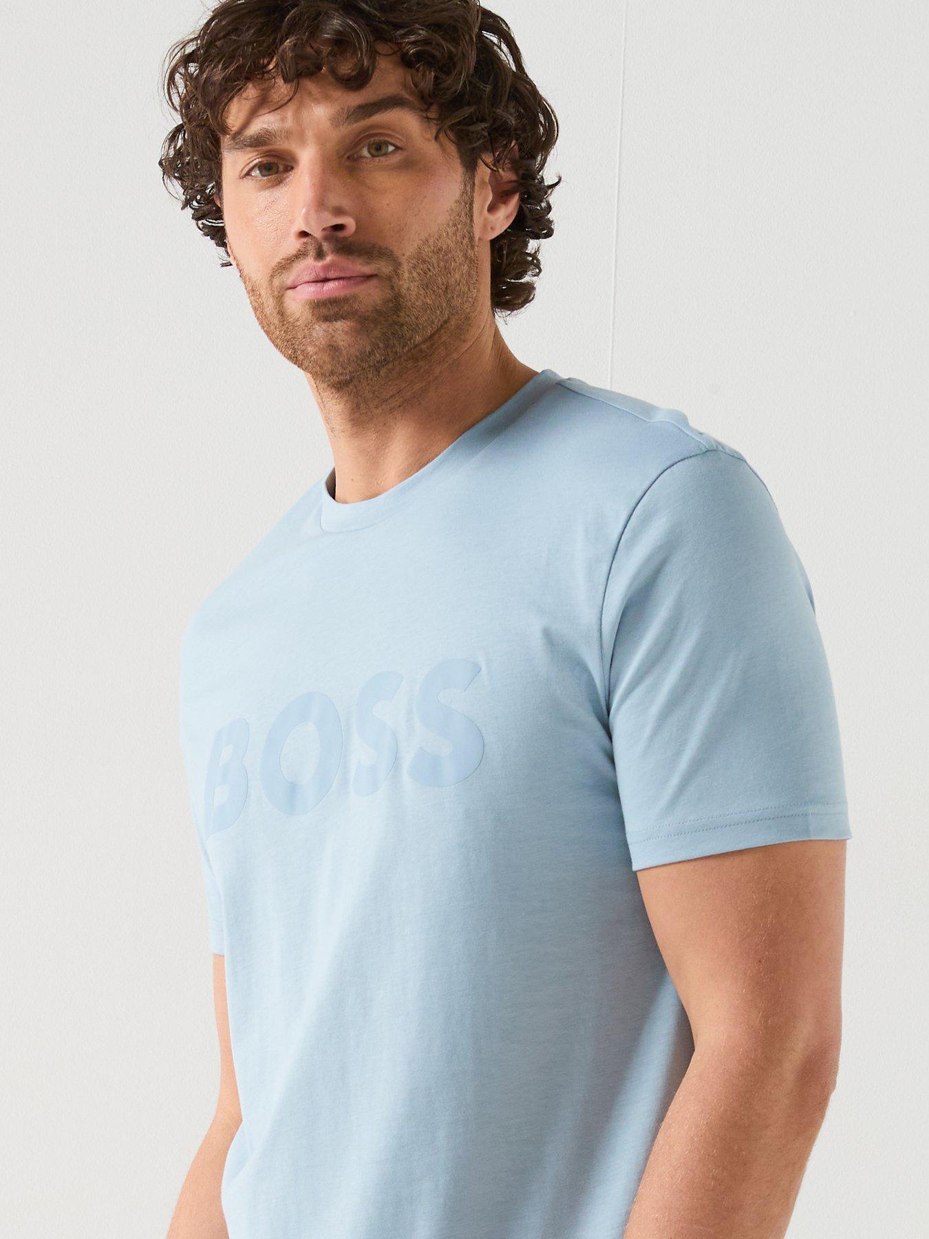 Image 4 of 6 of BOSS Thinking 1 Regular Fit Large Logo T-Shirt - Light Blue