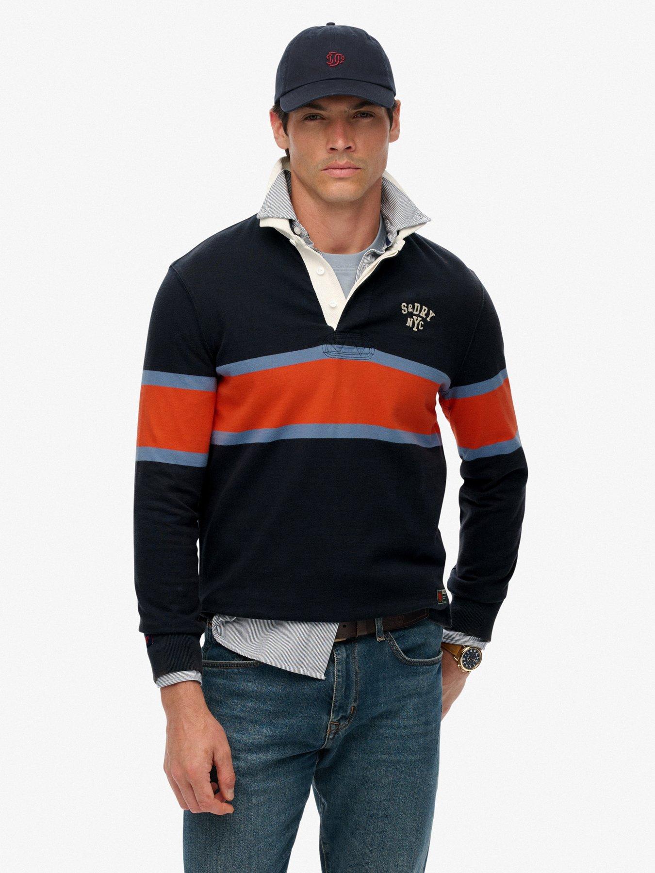 Superdry Men's Blue Striped Rugby Polo Shirt Vintage Athletic - Image 2