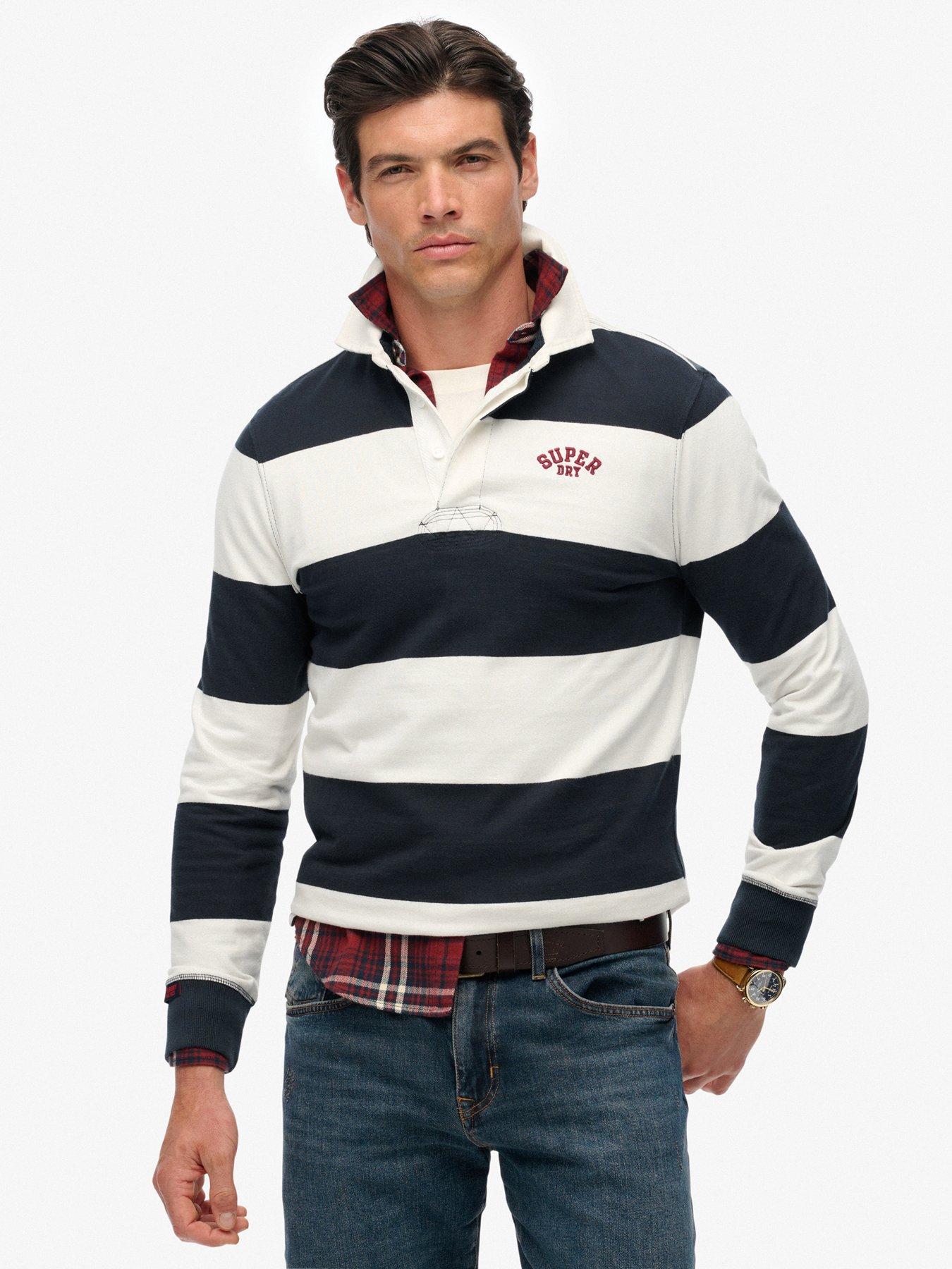 Superdry Blue Striped Rugby Polo Shirt Vintage Athletic - Image 2