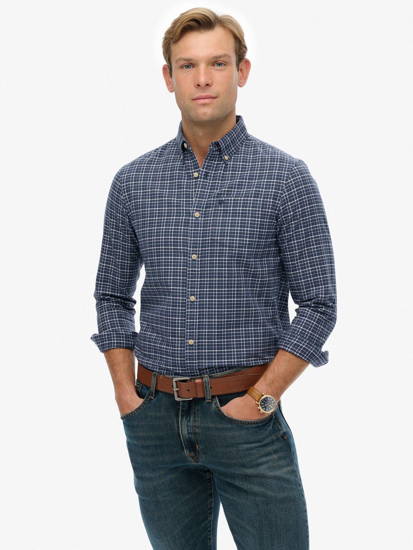 Superdry Premium Check Print Oxford Long Sleeve Shirt - Blue