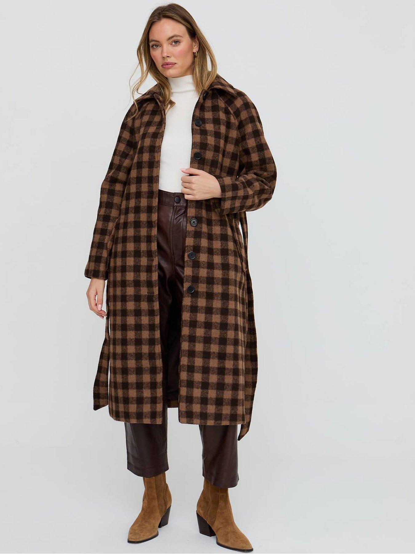 Lily & Lionel Pia Tailored Check Print Coat In - Brown