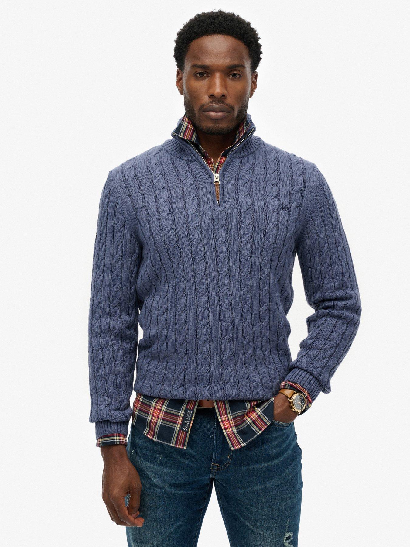 Superdry Cotton Classic Cable Knitted Quarter Zip - Blue