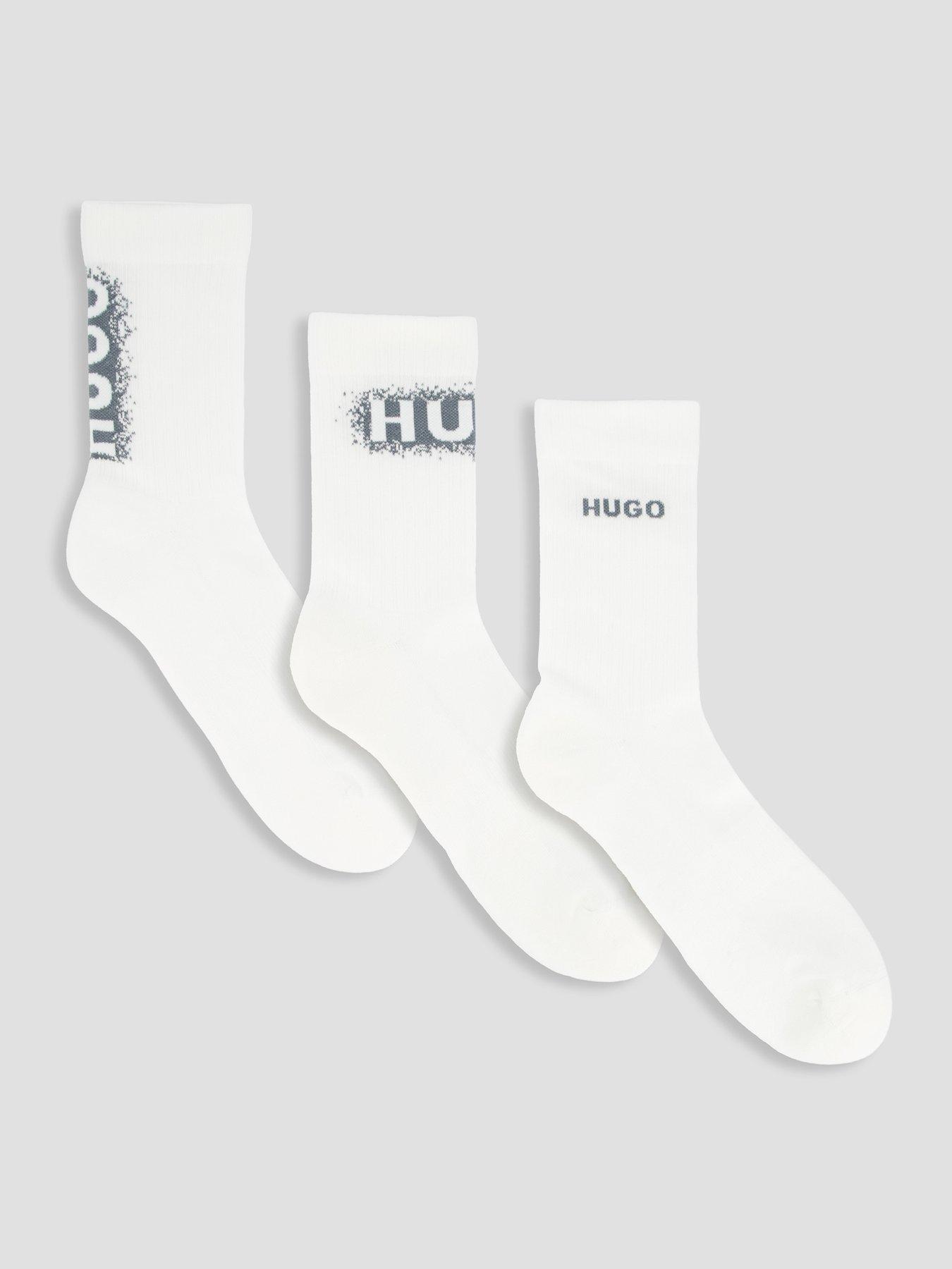 HUGO 3 Pack Spray Logo Sports Crew Socks - White