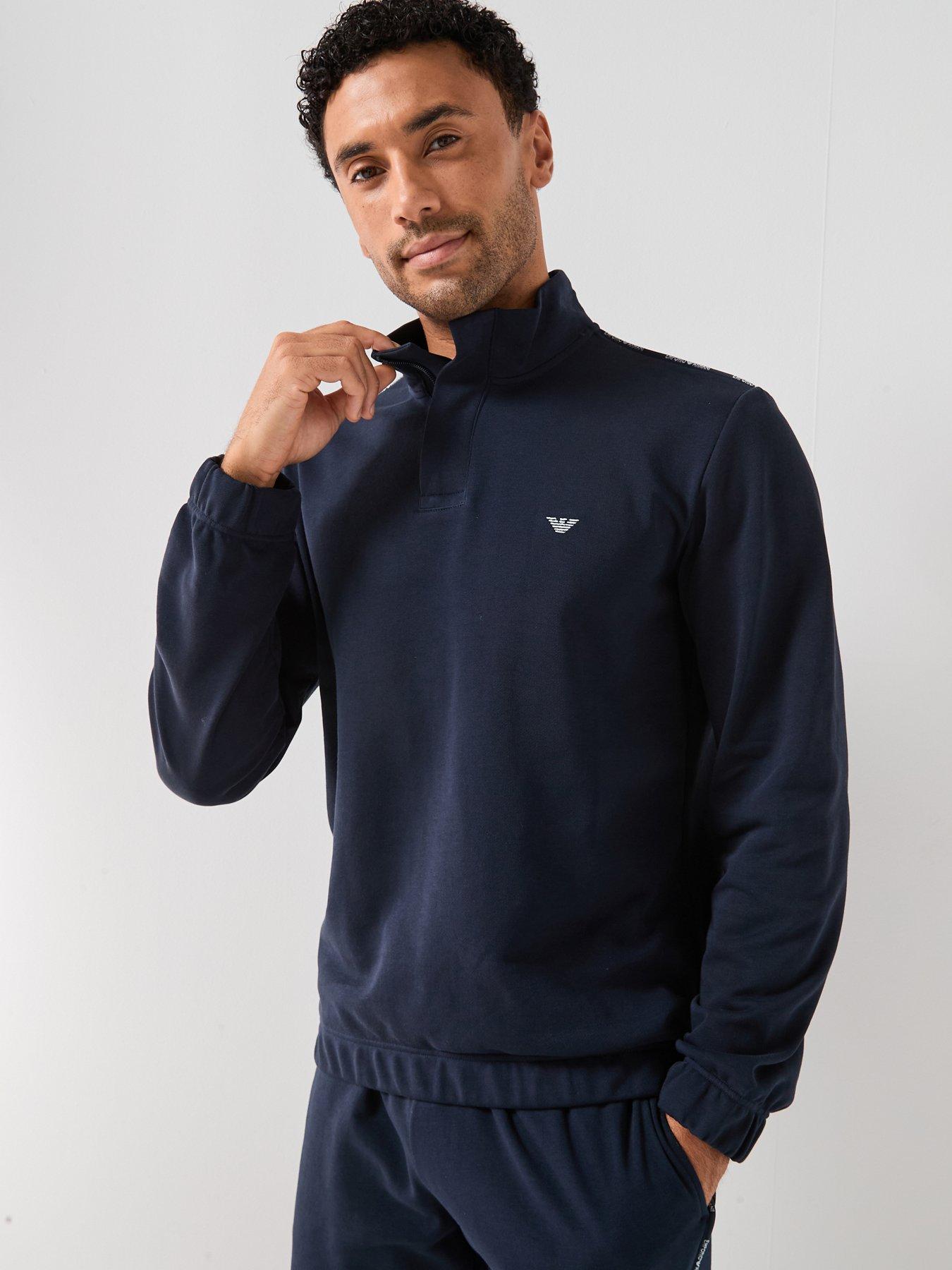 Emporio Armani Bodywear Half Zip Lounge Top, Navy, Size Xl, Men