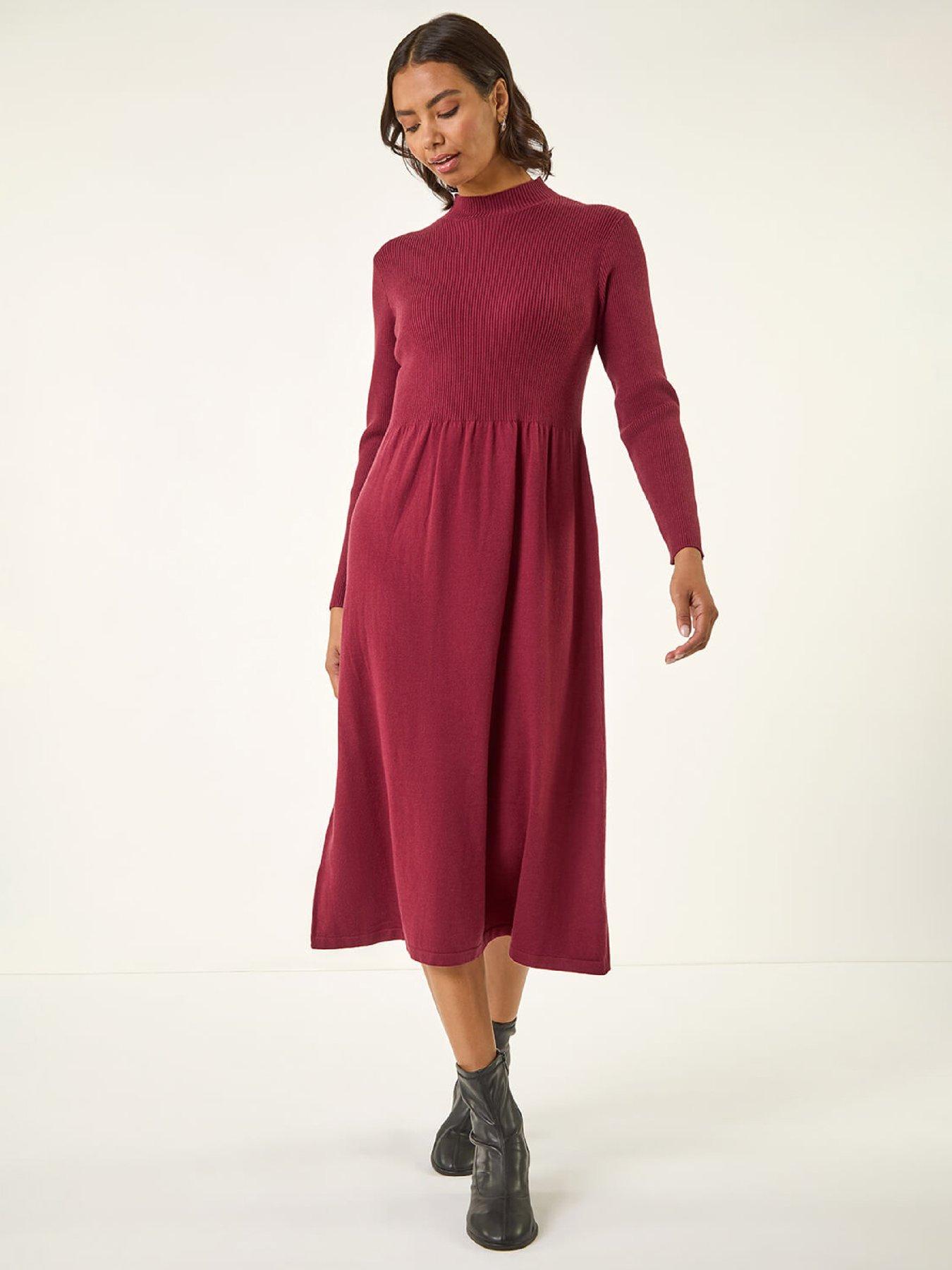 Roman Ribbed Knit High Neck Midi Dress