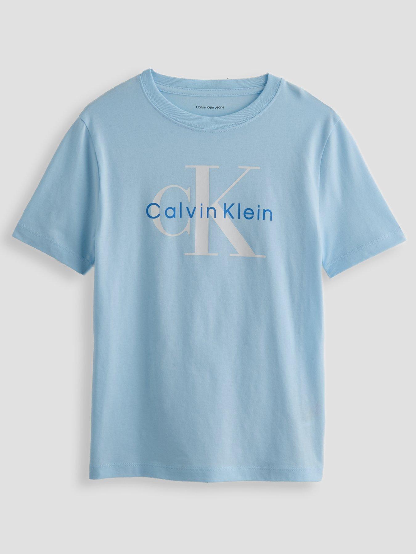 Calvin Klein Jeans Boys CK Mono Logo Short Sleeve T-Shirt - Light Blue