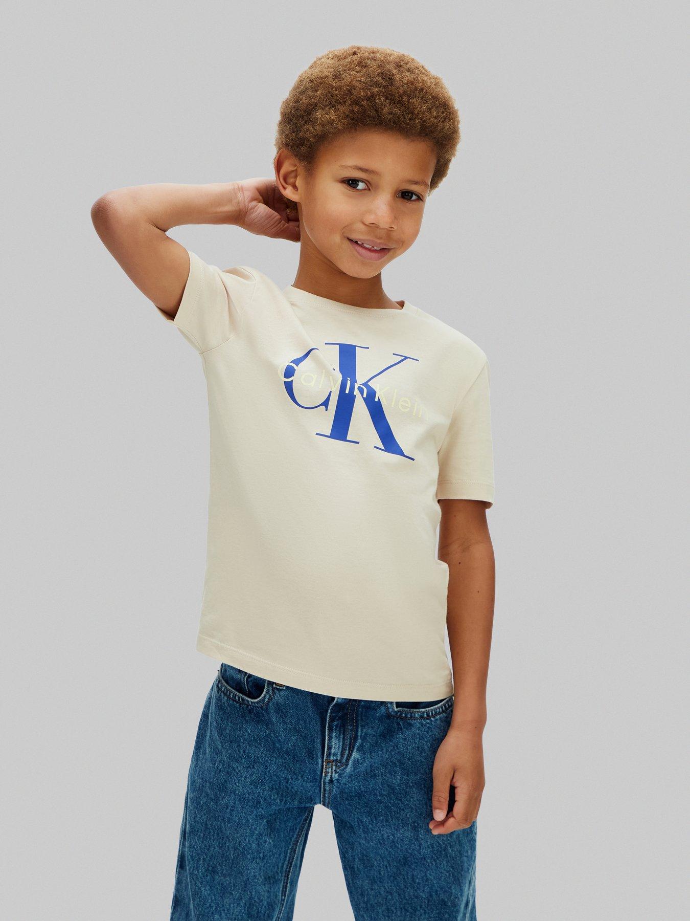 Calvin Klein Jeans Boys CK Mono Logo Short Sleeve T-Shirt - Beige