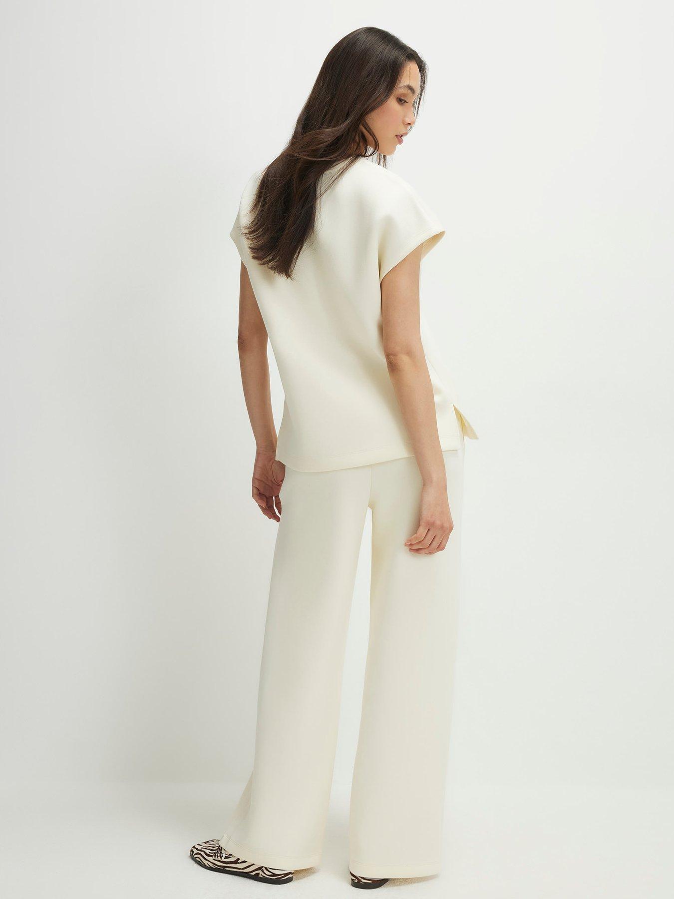 Image 2 of 4 of River Island Premium Twill Neo Wideleg Jog - Cream