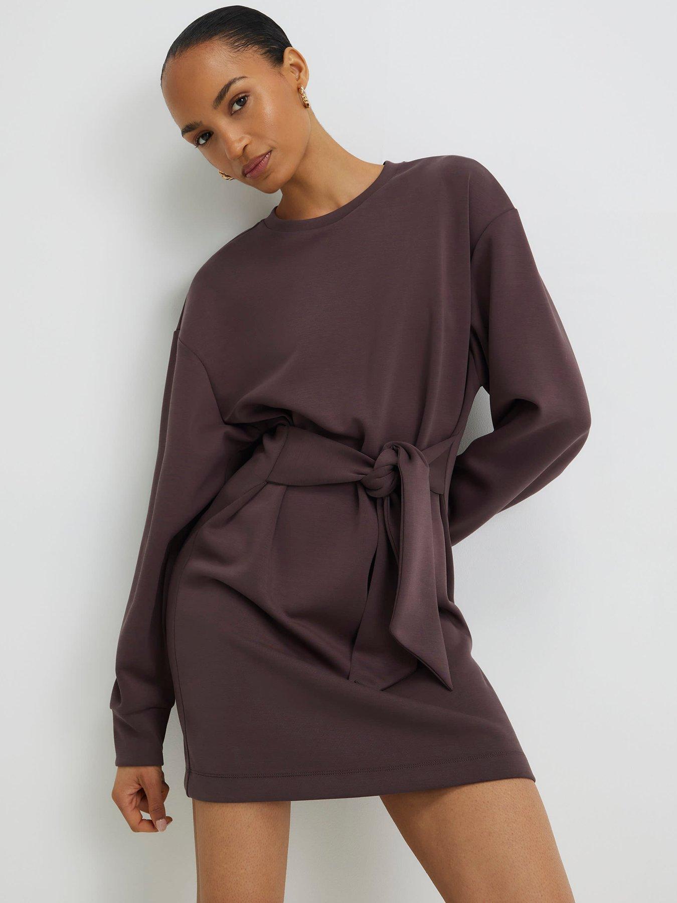 River Island Neoprene Sandwash Mini Dress - Brown