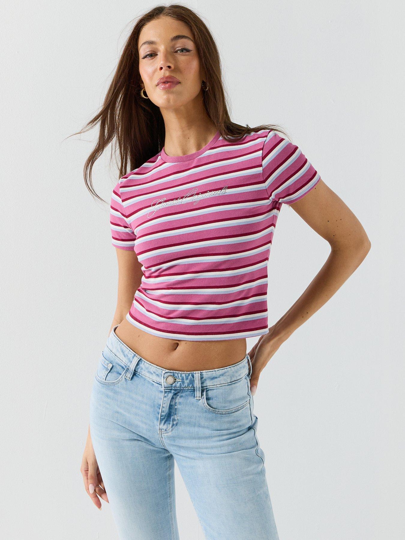 Guess Jeans: Vintage Stripe Baby T-Shirt - Purple