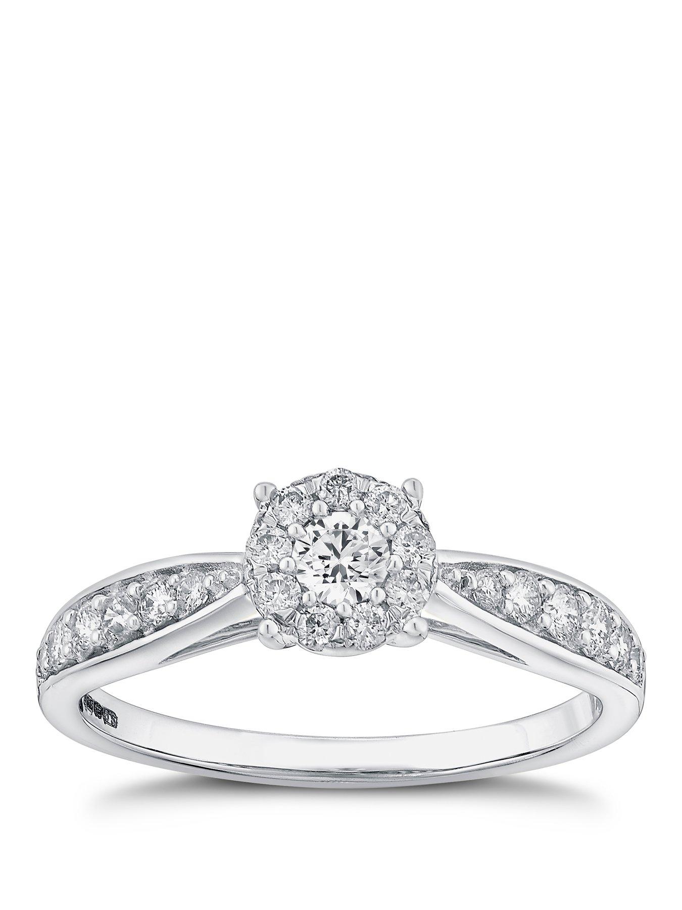 Ernest Jones Engagement Ring 9Ct Gold Halo Cluster 050Ct Diamond Ring - White