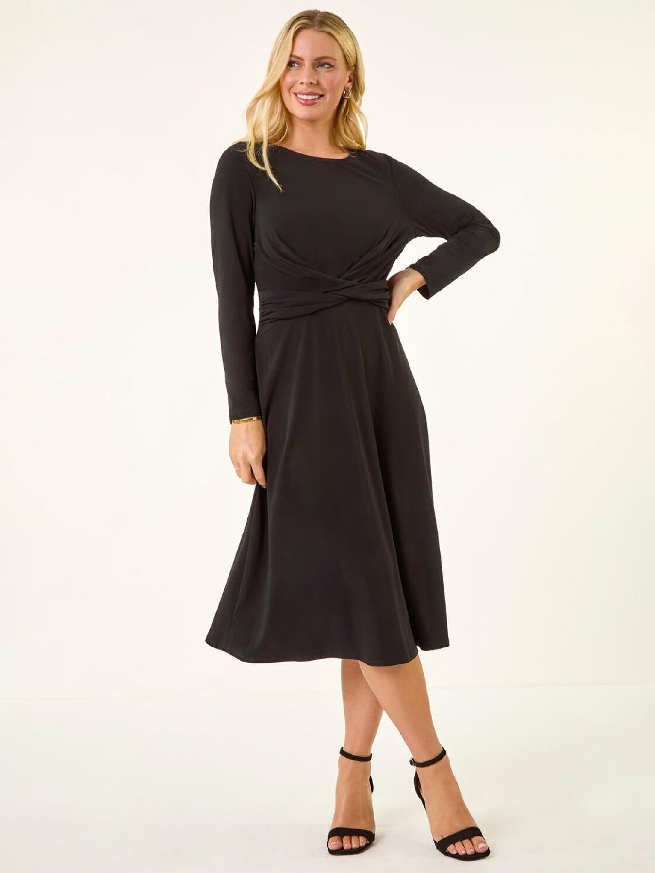 Roman Petite Twist Front Stretch Dress, Black, Size 14, Women