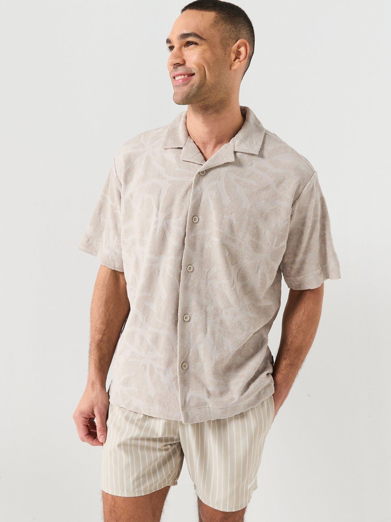 BOSS We_Flower Relaxed Fit Towelling Shirt - Light Grey