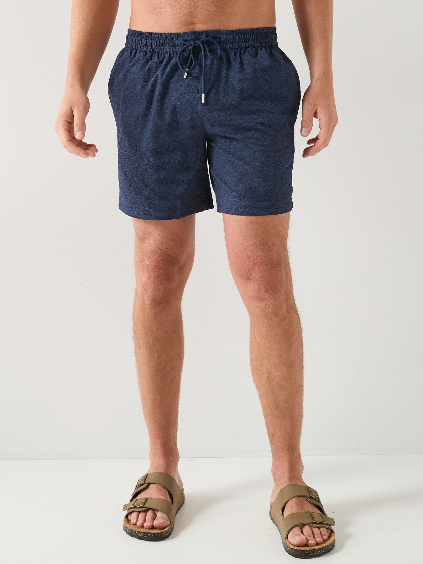 BOSS Relax Seersucker Swim Shorts, Navy, Size M, Men